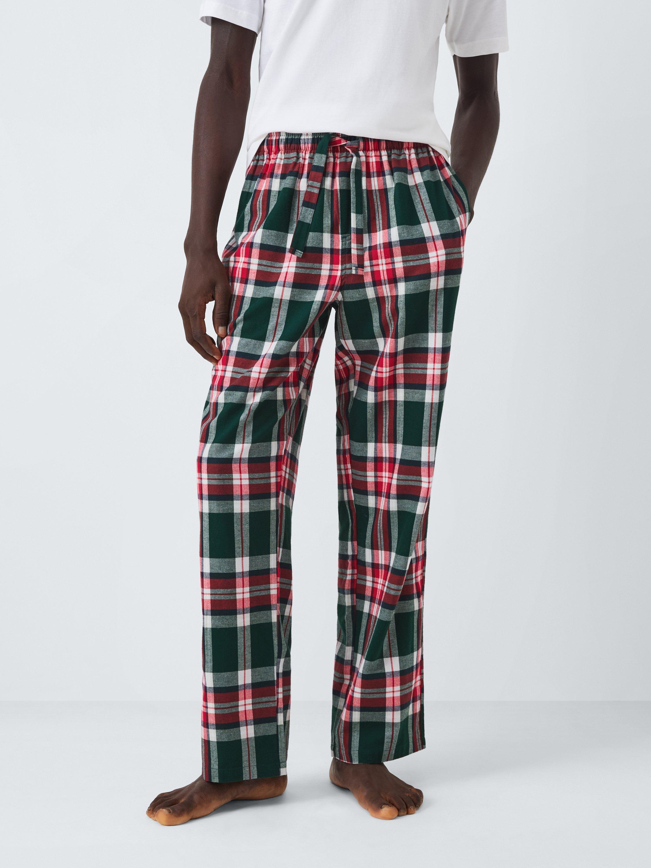 John Lewis Organic Cotton Festive Check Pyjama Trousers, Green