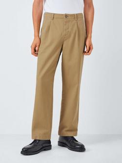 John Lewis Straight Fit Pleat Cotton Trousers, Cornstalk, Cornstalk