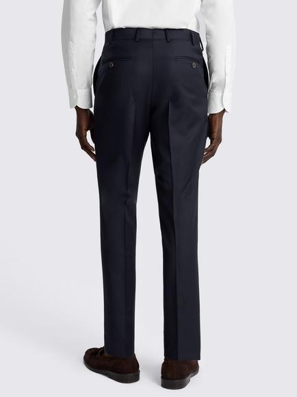 Moss Tailored Fit Italian Wool Twill Suit Trousers - view 2, Navy