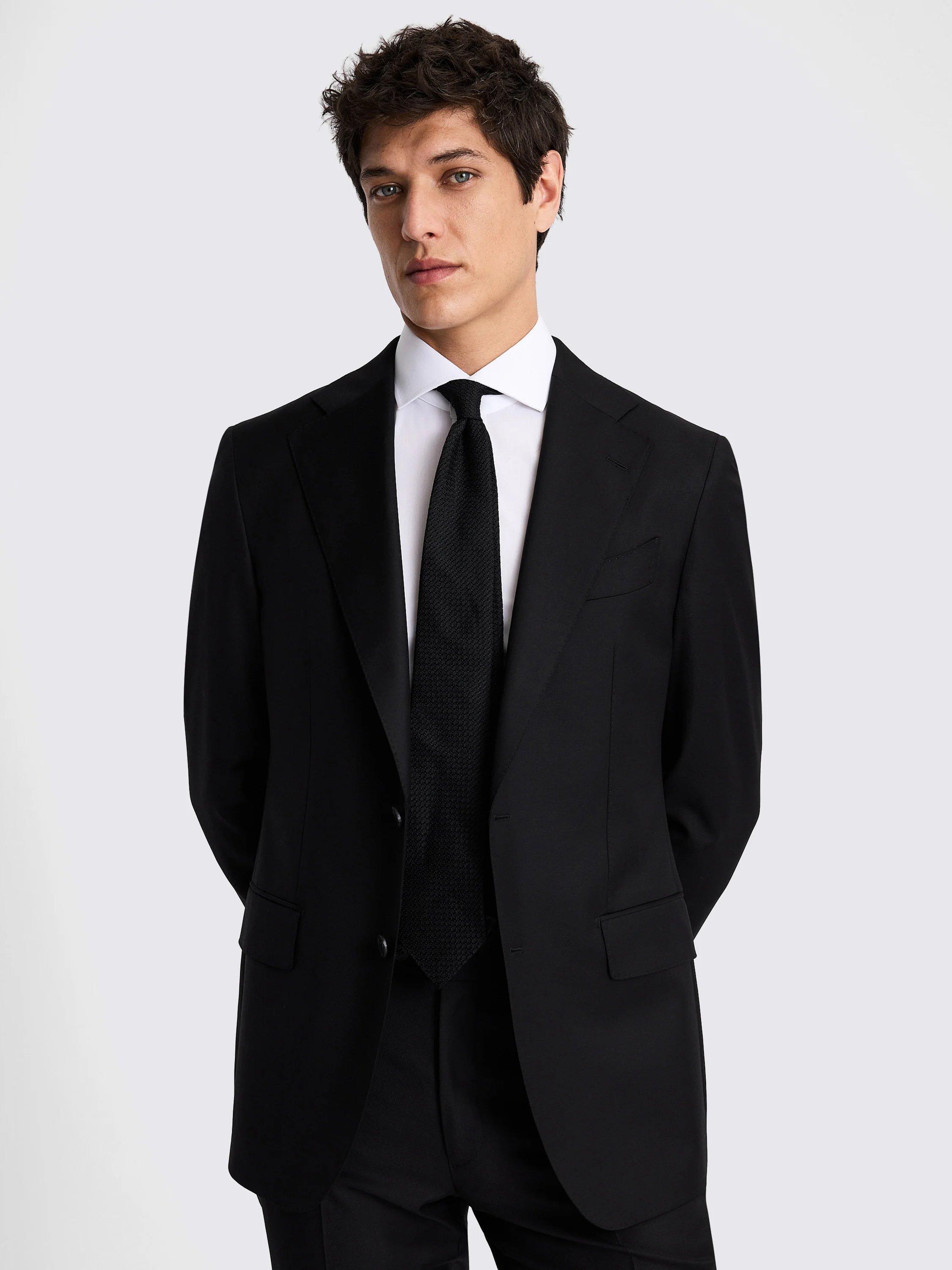 Product image 1 of 6, which shows Moss Italian Tailored Fit Twill Suit Jacket, Black, 36S