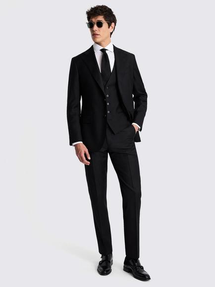 Moss Tailored Fit Italian Wool Twill Suit Jacket - view 2, Black