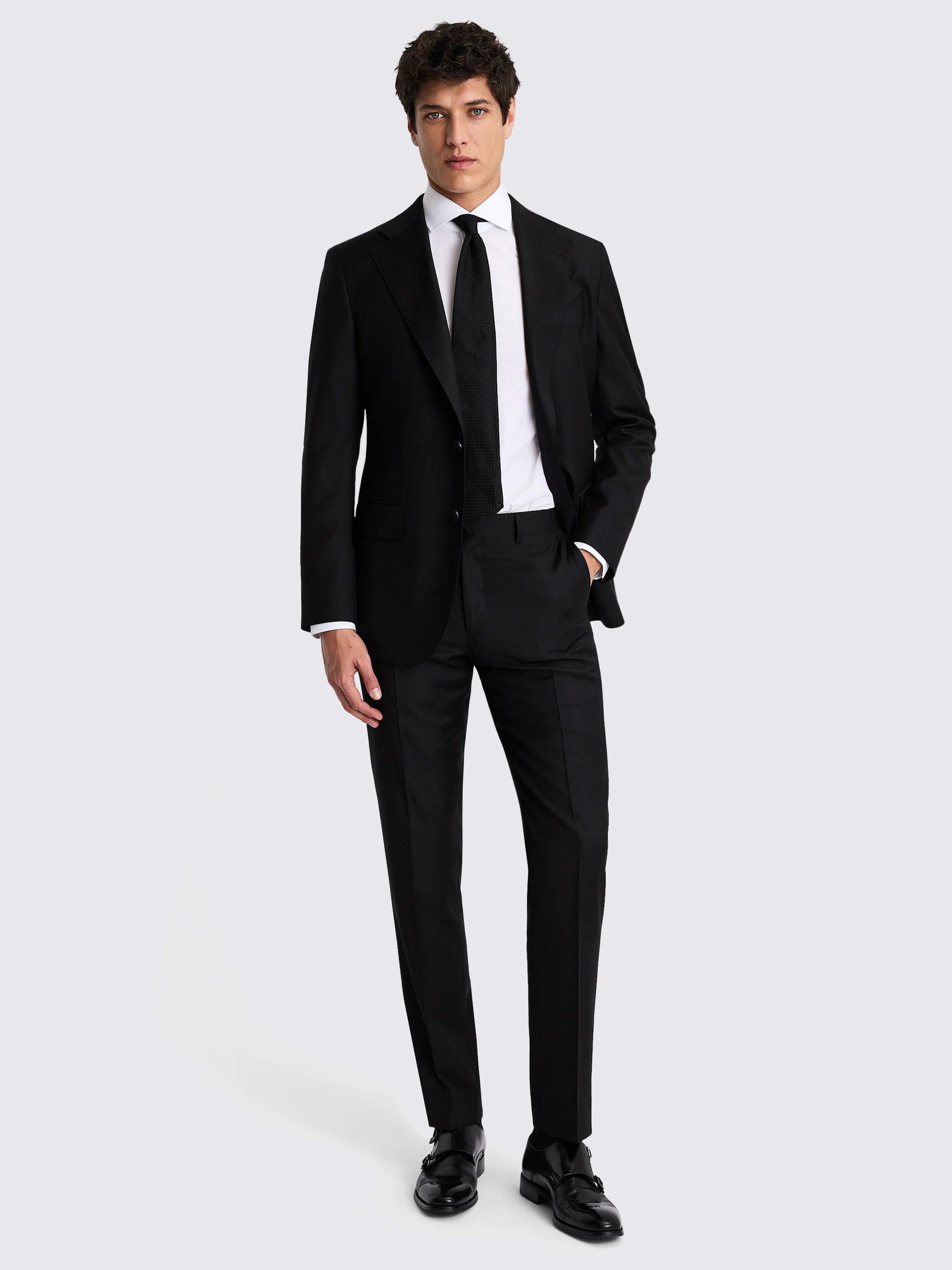 Product image 3 of 6, which shows Moss Italian Tailored Fit Twill Suit Jacket, Black, 36S