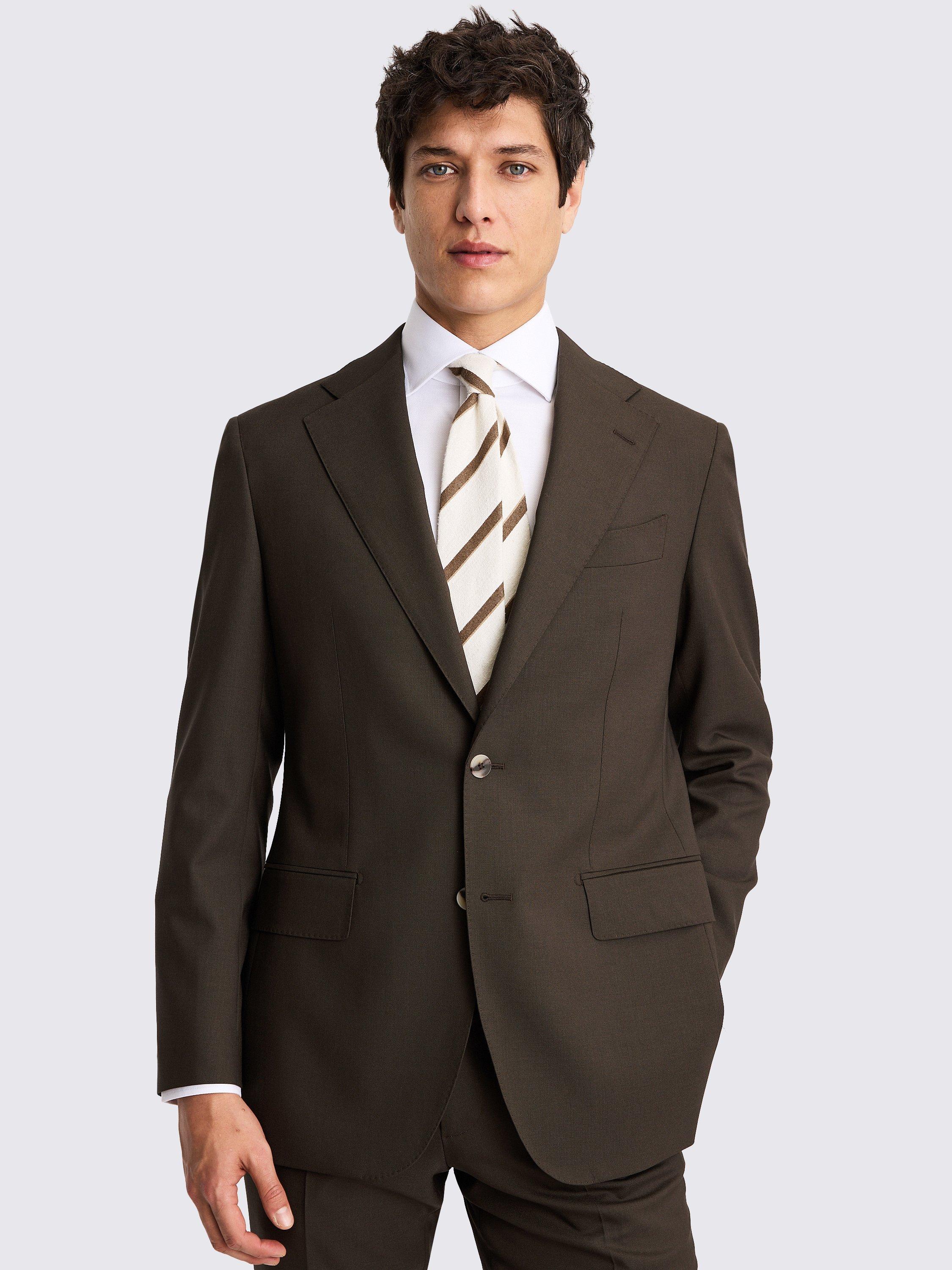 Product image 1 of 6, which shows Moss x Barberis Italian Wool Tailored Fit Suit Jacket, Brown, 36R