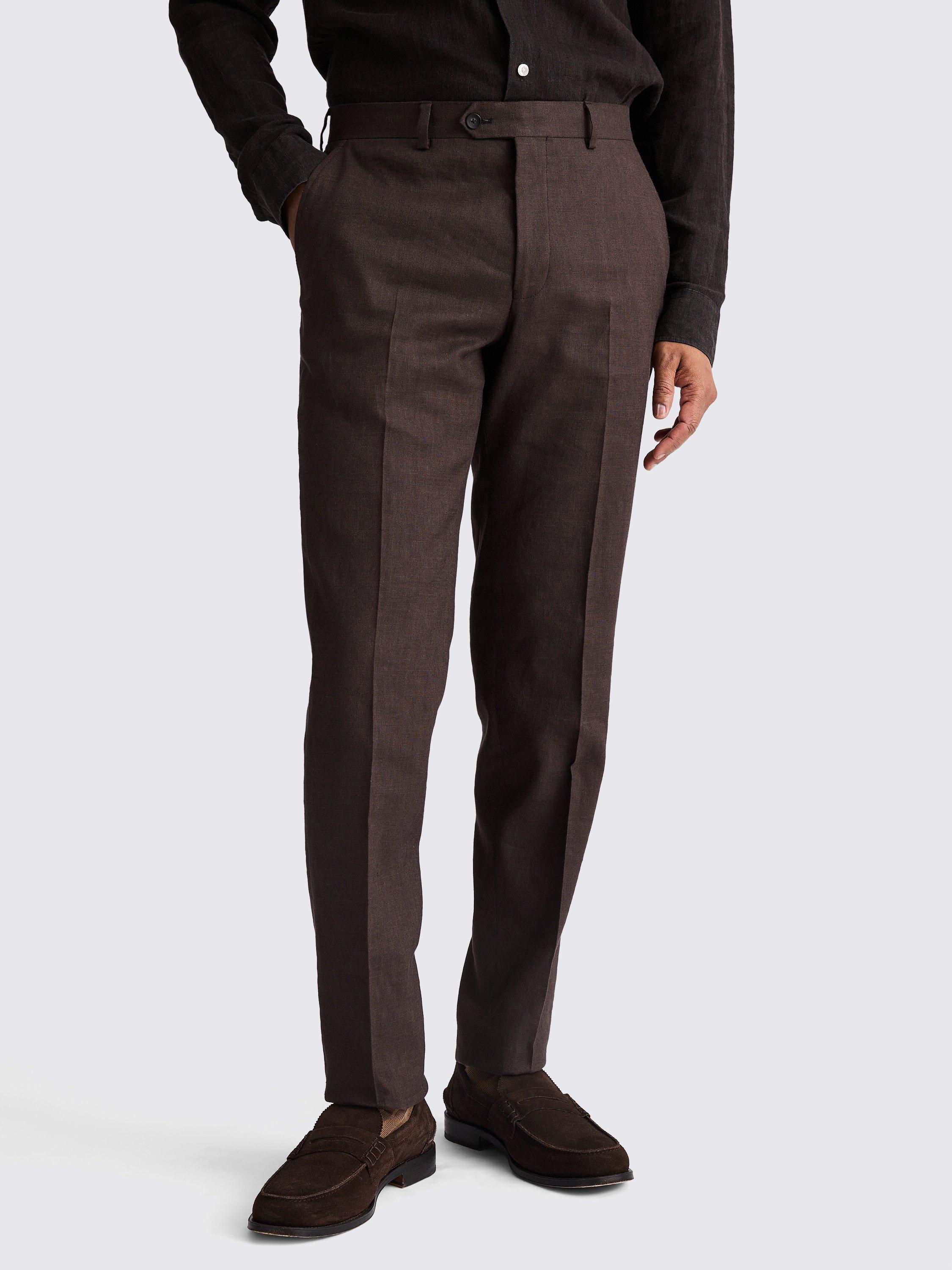 Product image 1 of 5, which shows Moss Tailored Fit Linen Blend Suit Trousers, Brown, 30S