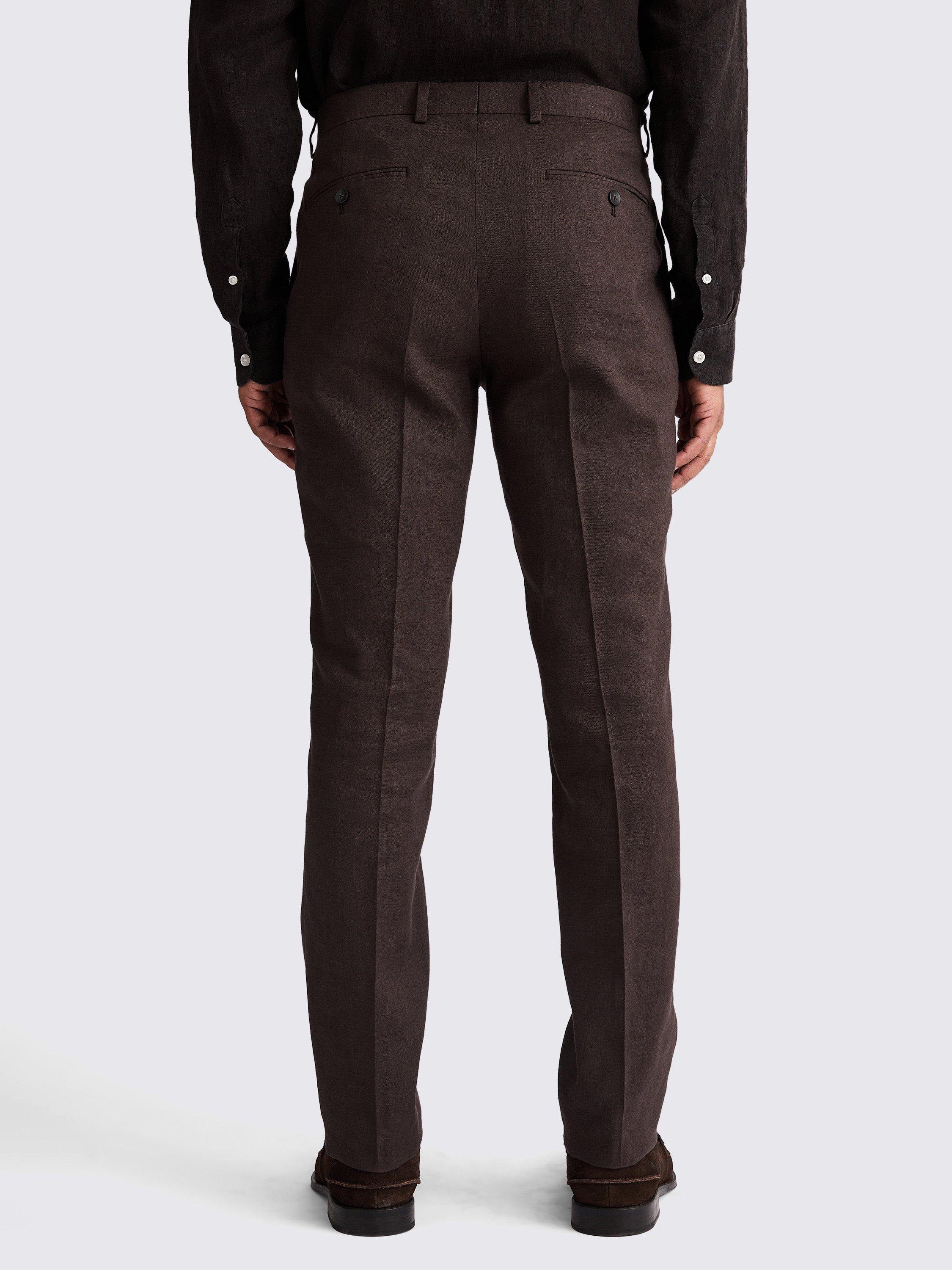 Product image 2 of 5, which shows Moss Tailored Fit Linen Blend Suit Trousers, Brown, 30S