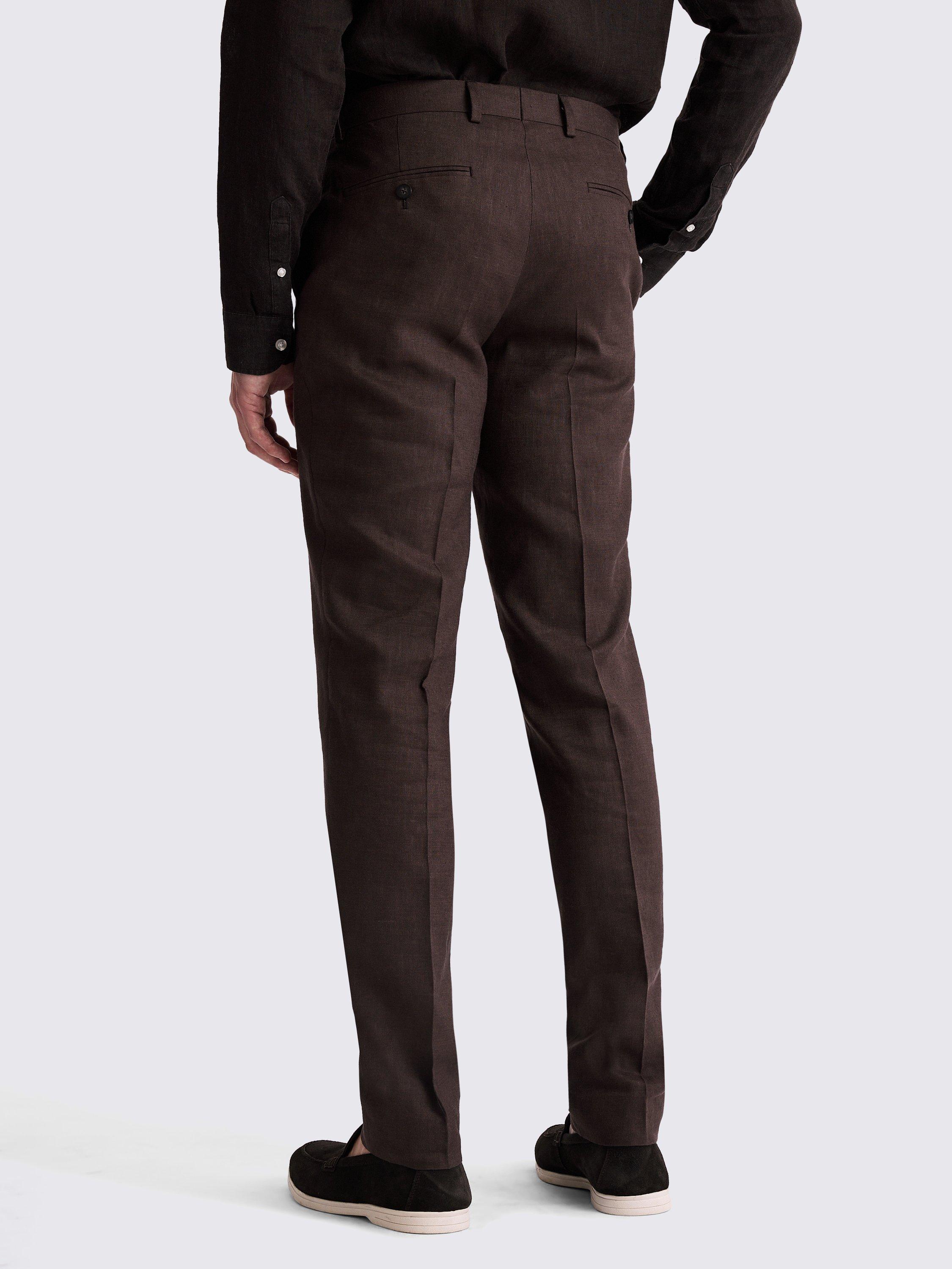Product image 3 of 5, which shows Moss Tailored Fit Linen Blend Suit Trousers, Brown, 30S