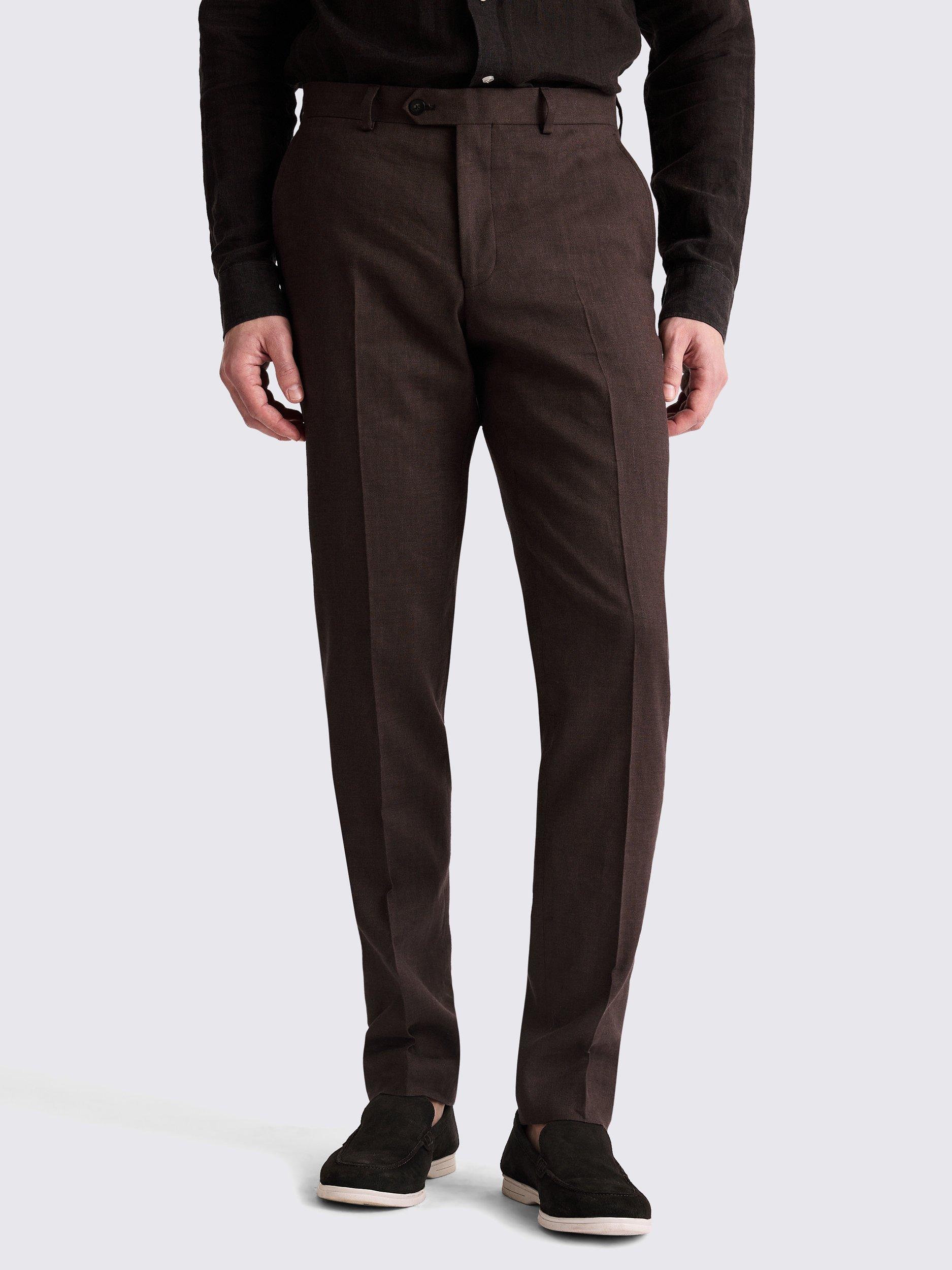 Product image 4 of 5, which shows Moss Tailored Fit Linen Blend Suit Trousers, Brown, 30S
