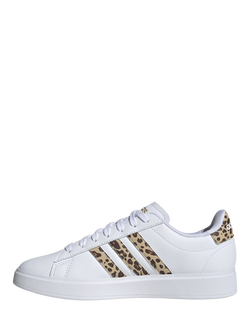 adidas Grand Court Leopard Print Trainers, White/Multi - view 2, White/Multi