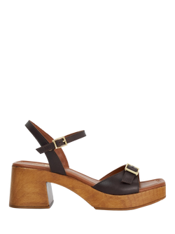 Dune London Jeane Leather Platform Heeled Clog Sandals, Brown