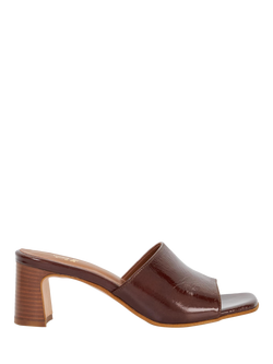Dune London Jule Leather Heeled Mules, Brown Patent, Brown Patent