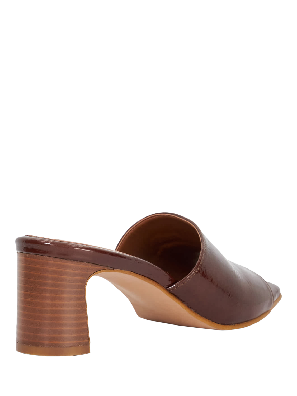 Product image 4 of 5, which shows Dune London Jule Leather Heeled Mules, Brown Patent, EU36