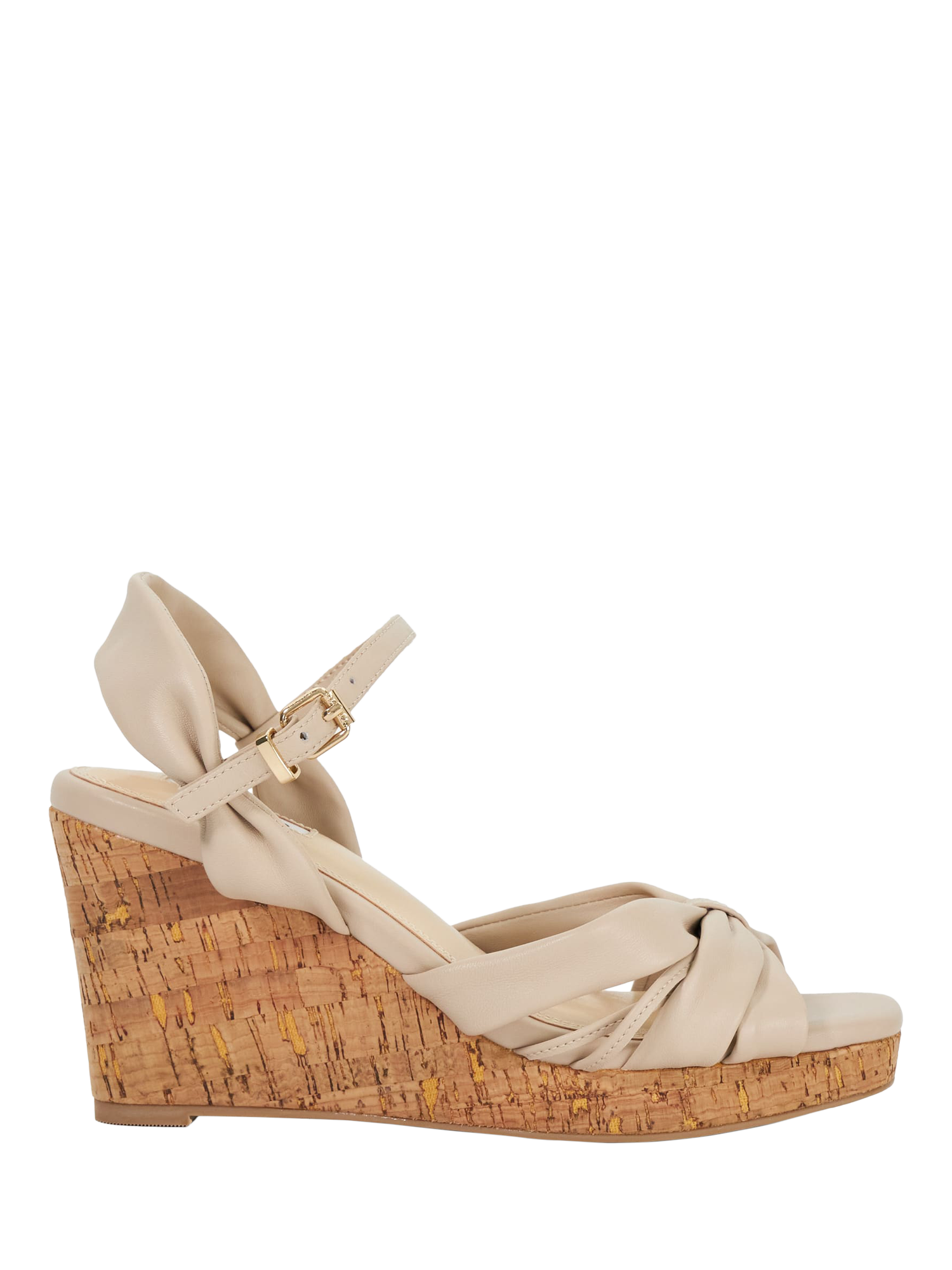 Product image 1 of 4, which shows Dune London Kander Leather Wedge Heeled Sandals, Cream, EU36