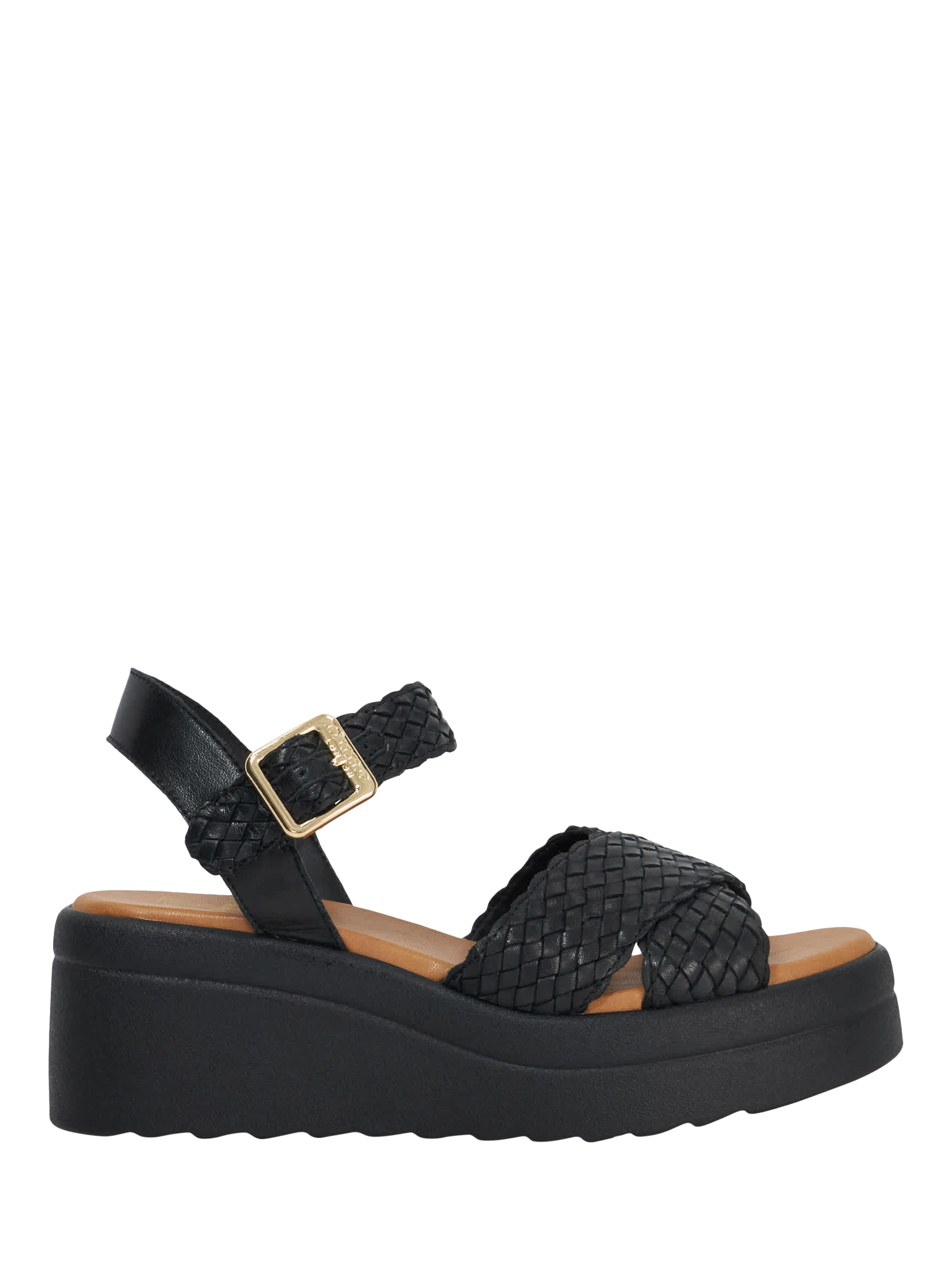 Product image 1 of 5, which shows Dune London Kinleys Woven Leather Flatform Heeled Sandals, Black, EU36