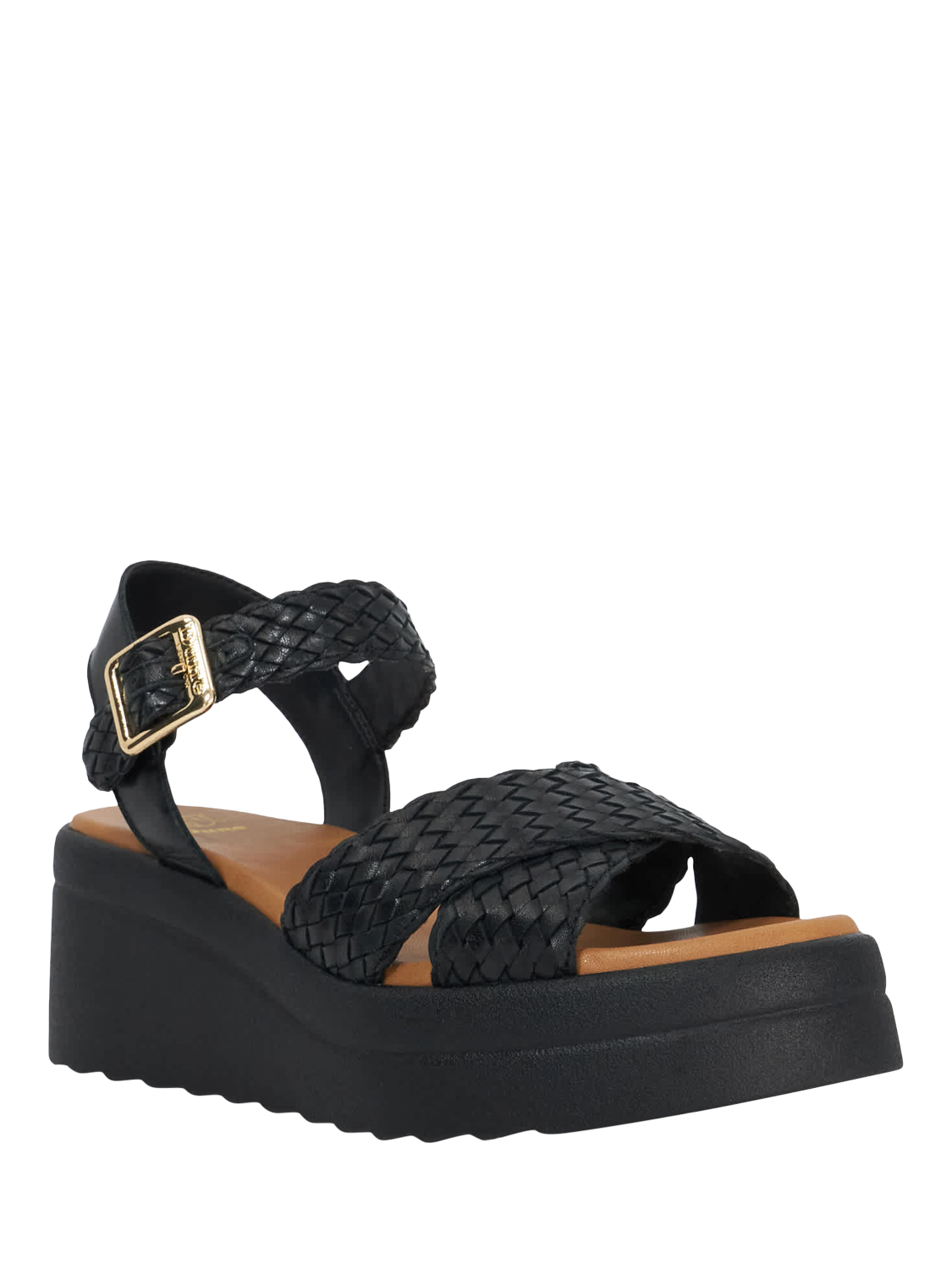 Product image 3 of 5, which shows Dune London Kinleys Woven Leather Flatform Heeled Sandals, Black, EU36