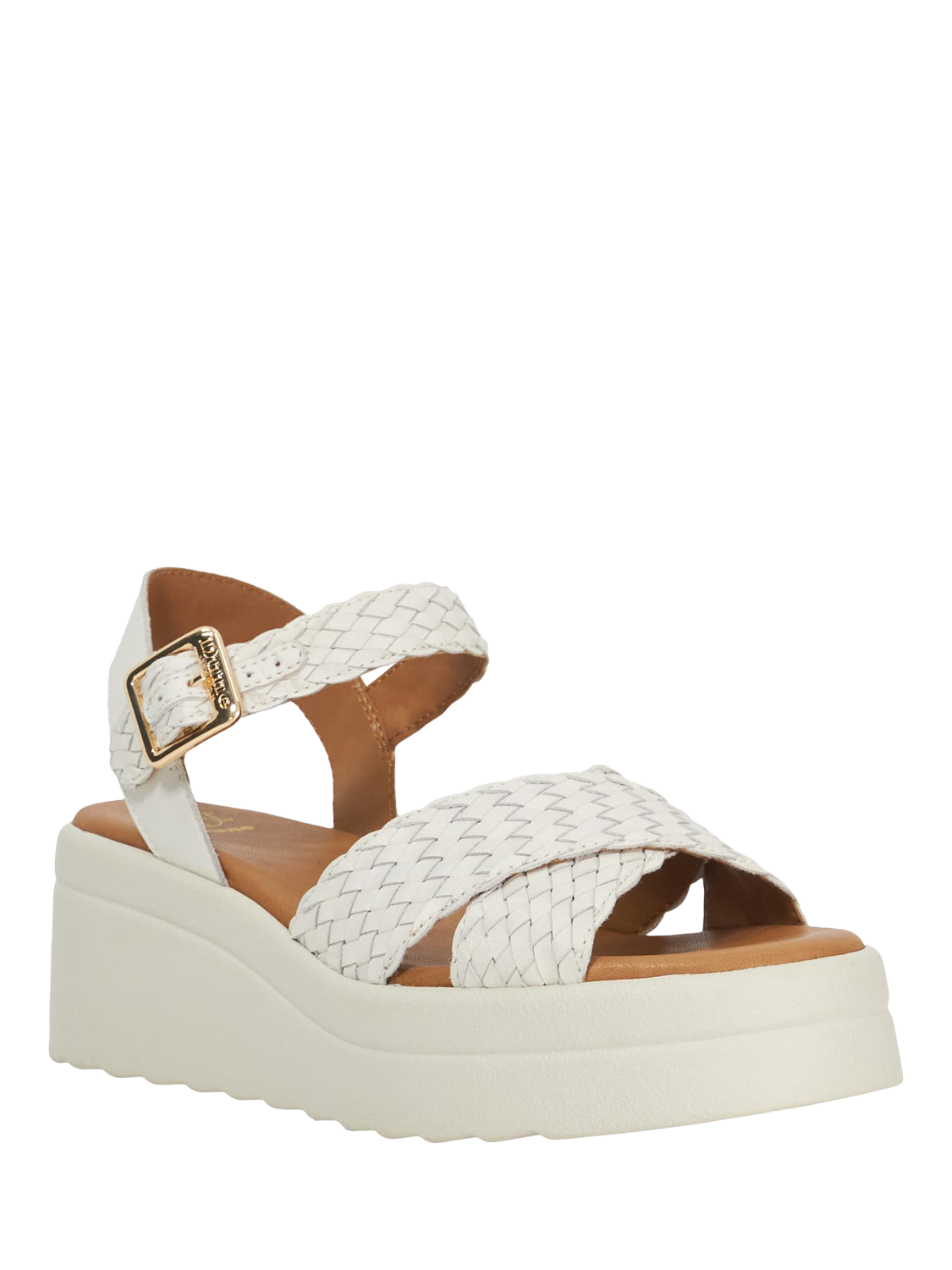 Product image 3 of 5, which shows Dune London Kinleys Woven Leather Flatform Heeled Sandals, Ecru, EU36