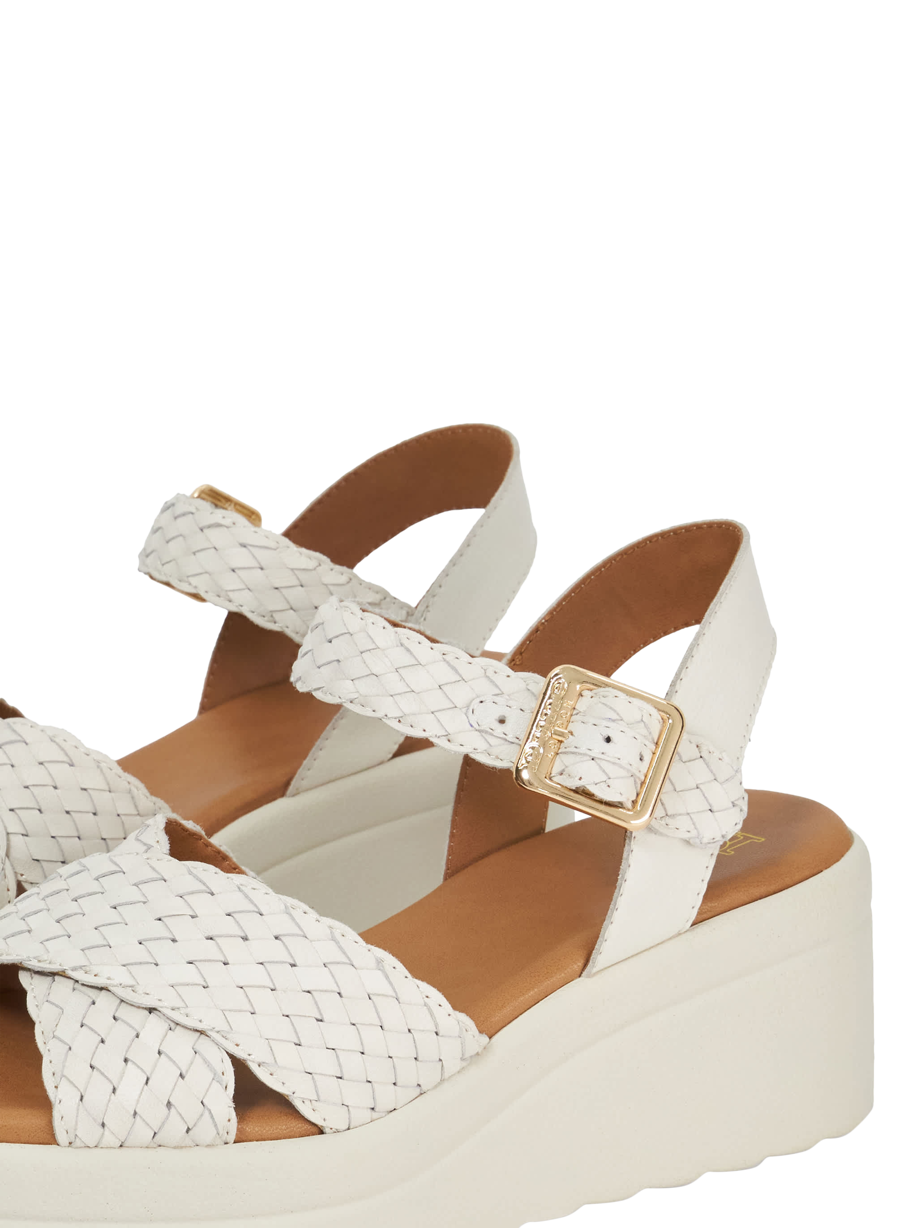 Product image 5 of 5, which shows Dune London Kinleys Woven Leather Flatform Heeled Sandals, Ecru, EU36
