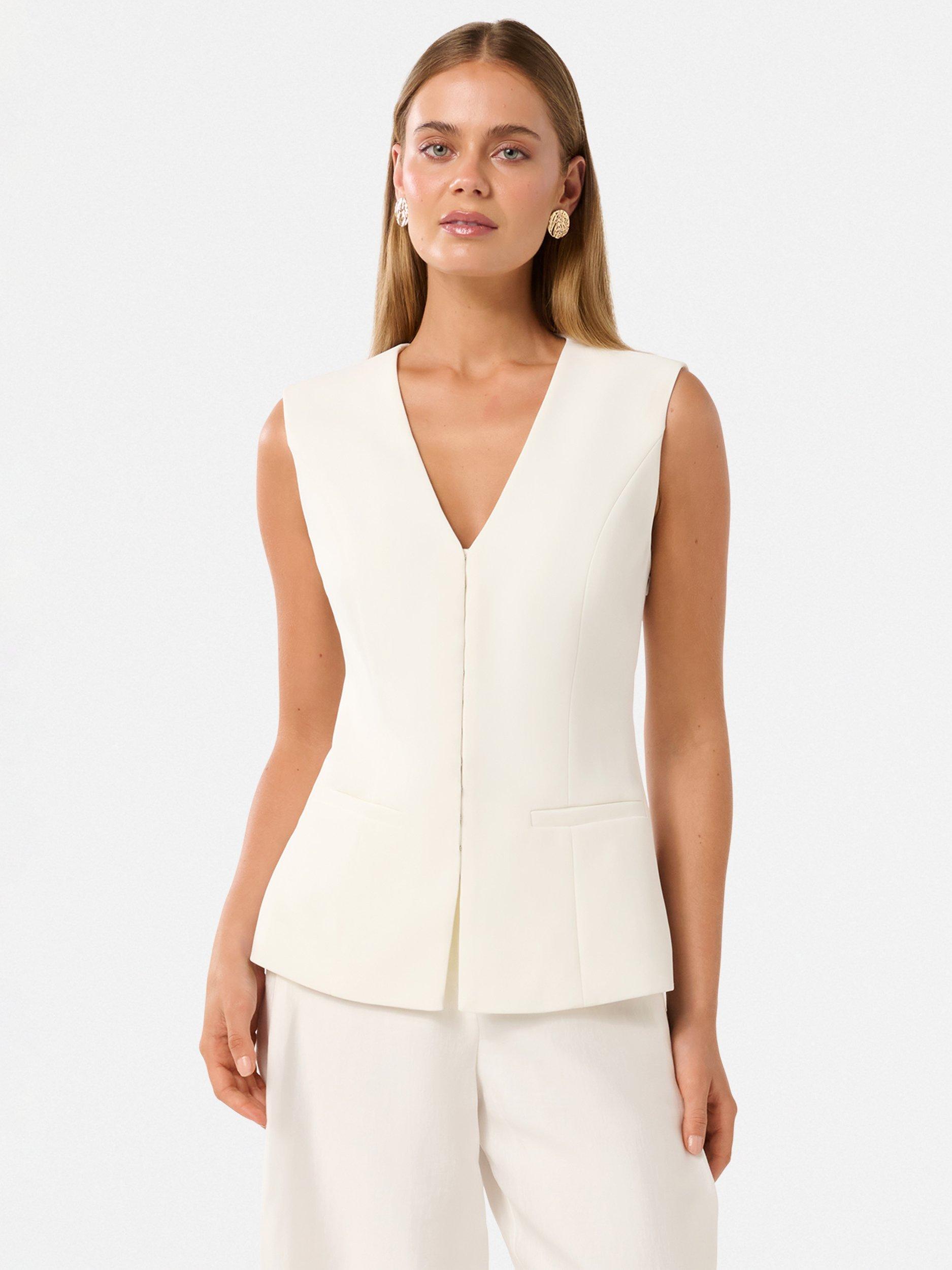 Product image 1 of 5, which shows Forever New Hattie Hook & Eye Waistcoat, Porcelain, 4