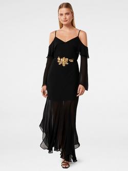 Forever New Astrid Boho Ruffle Maxi Dress, Black/Gold, Black/Gold