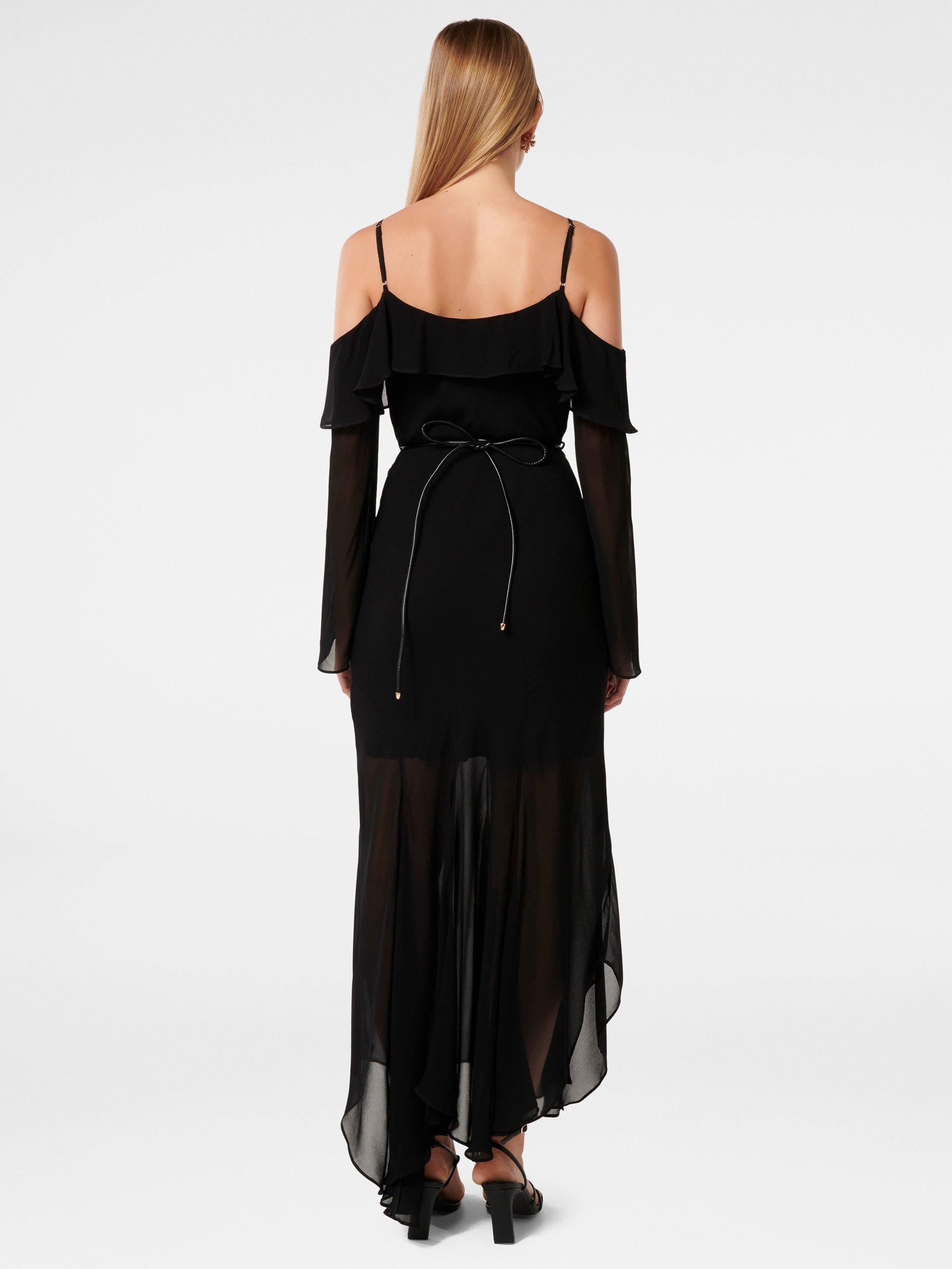 Product image 2 of 4, which shows Forever New Astrid Boho Ruffle Maxi Dress, Black/Gold, 4
