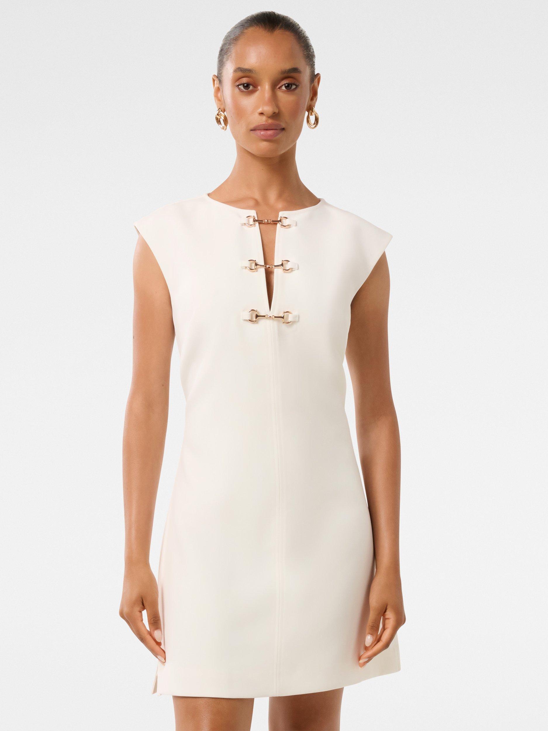 Product image 1 of 5, which shows Forever New Petite Clover Snaffle Detail Mini Dress, Porcelain, 4