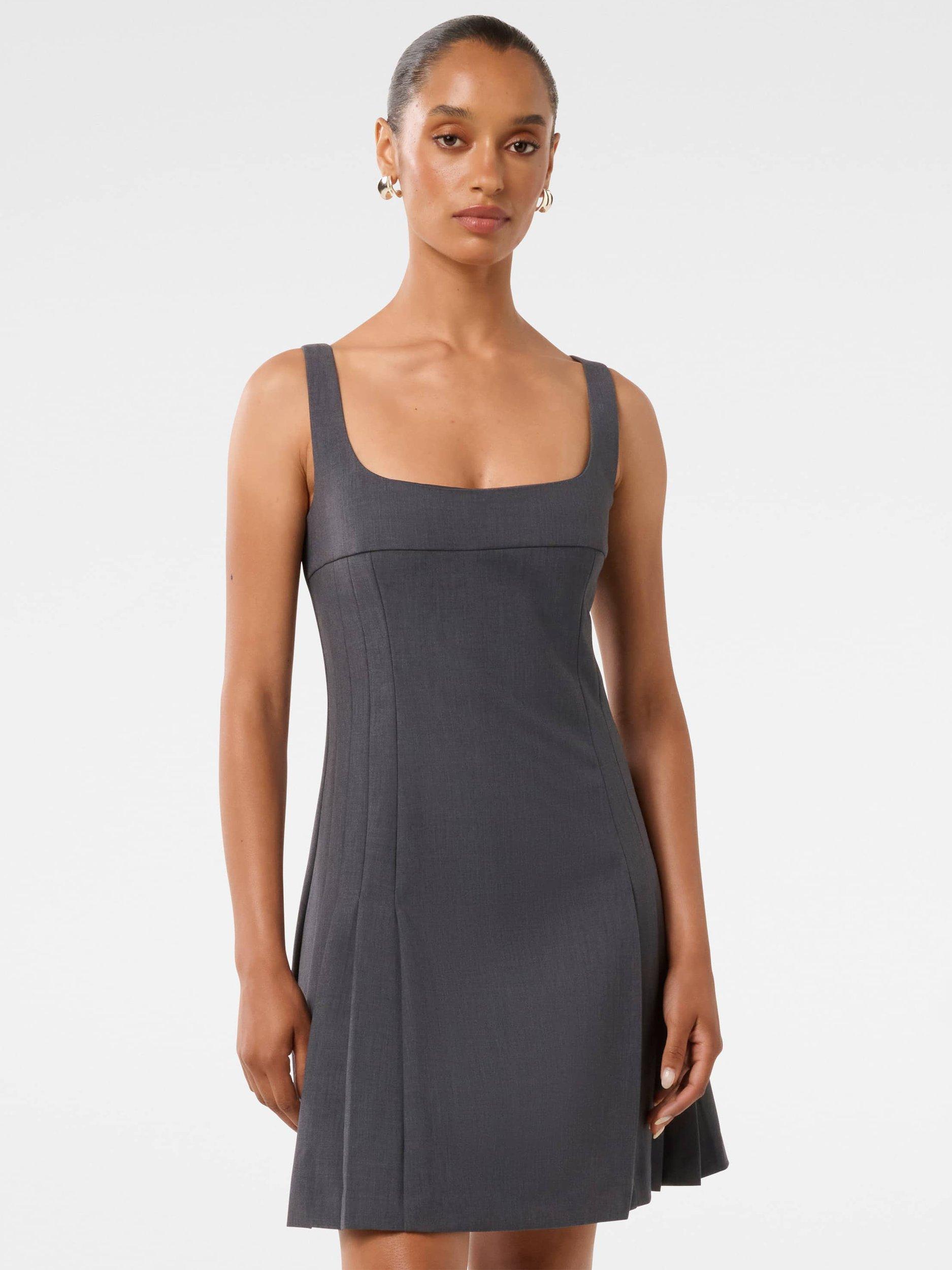 Product image 1 of 5, which shows Forever New Petite Eada Pleat Hem Mini Dress, Grey Marl, 4
