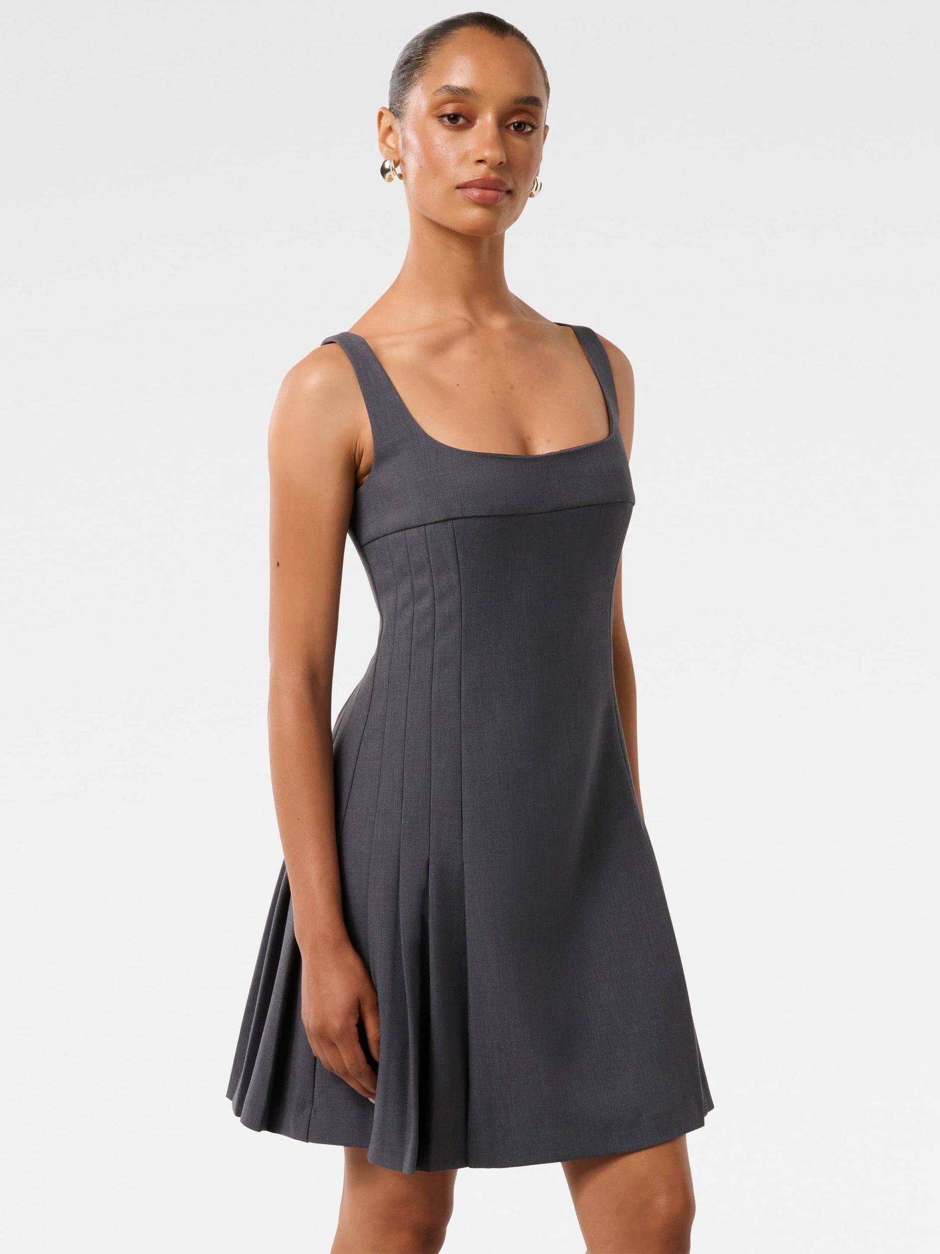 Product image 3 of 5, which shows Forever New Petite Eada Pleat Hem Mini Dress, Grey Marl, 4