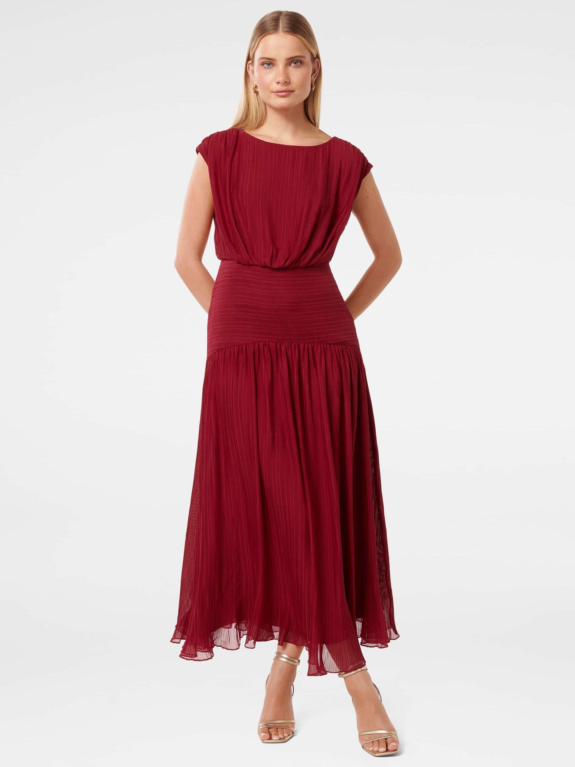 Product image 1 of 4, which shows Forever New Lila Crinkle Maxi Dress, Rio Red, 4