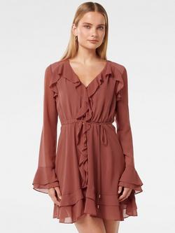 Forever New Piper Ruffle Long Sleeve Mini Dress, Dark Rose, Dark Rose