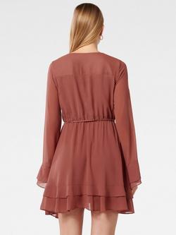 Forever New Piper Ruffle Long Sleeve Mini Dress, Dark Rose - view 2, Dark Rose
