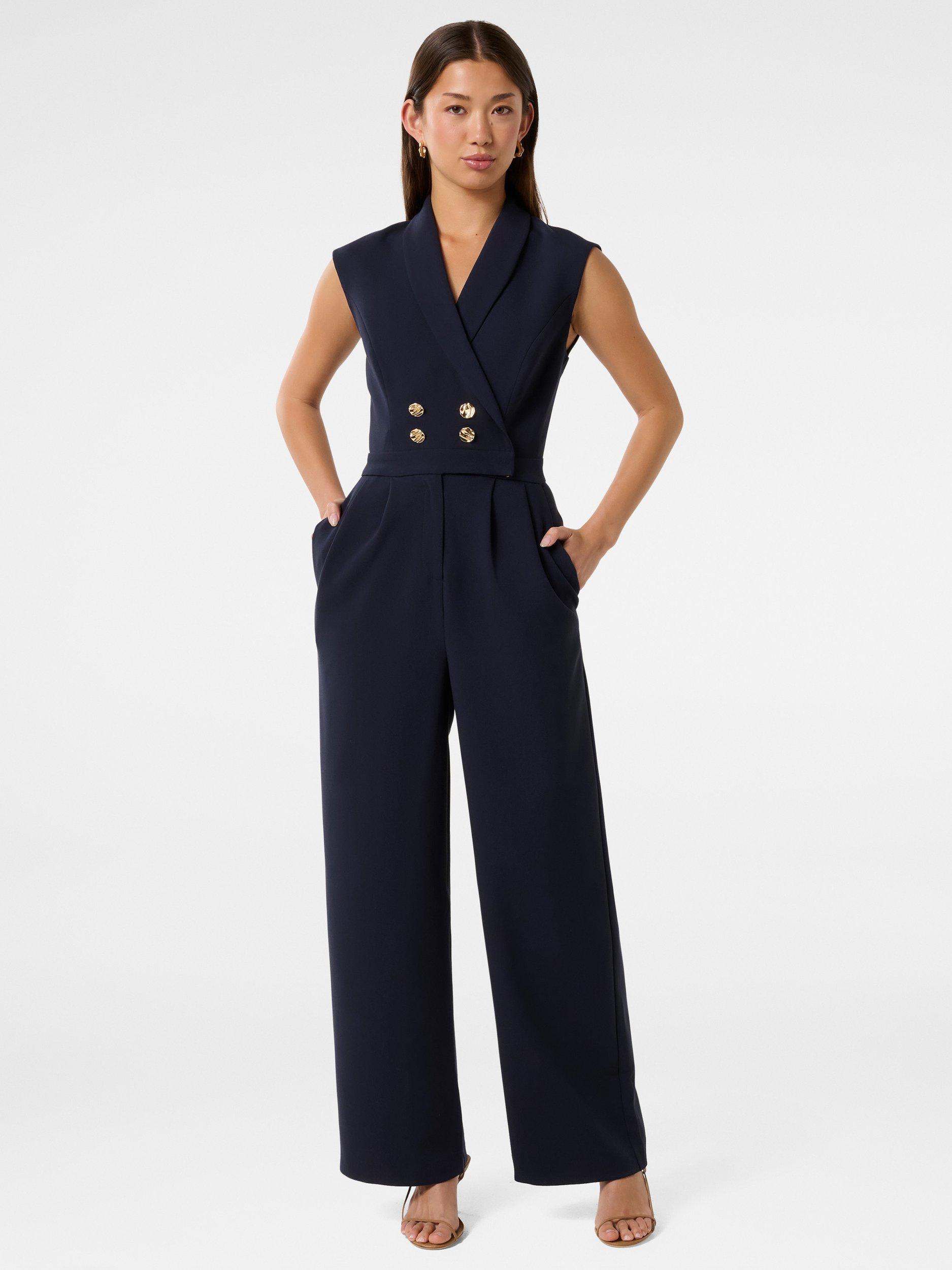 Product image 1 of 4, which shows Forever New Jacey Tuxedo Sleeveless Jumpsuit, Navy, 4