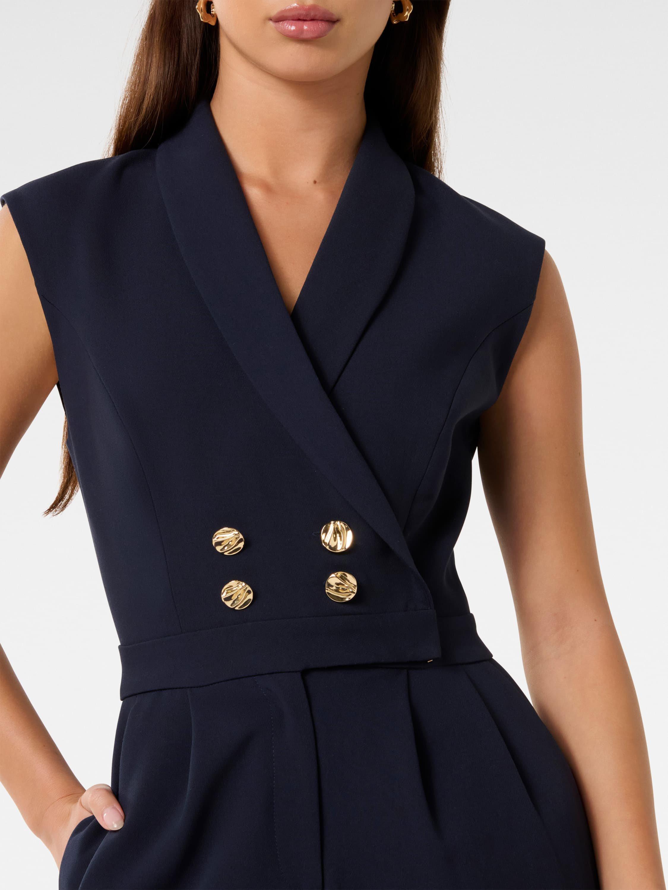 Product image 4 of 4, which shows Forever New Jacey Tuxedo Sleeveless Jumpsuit, Navy, 4