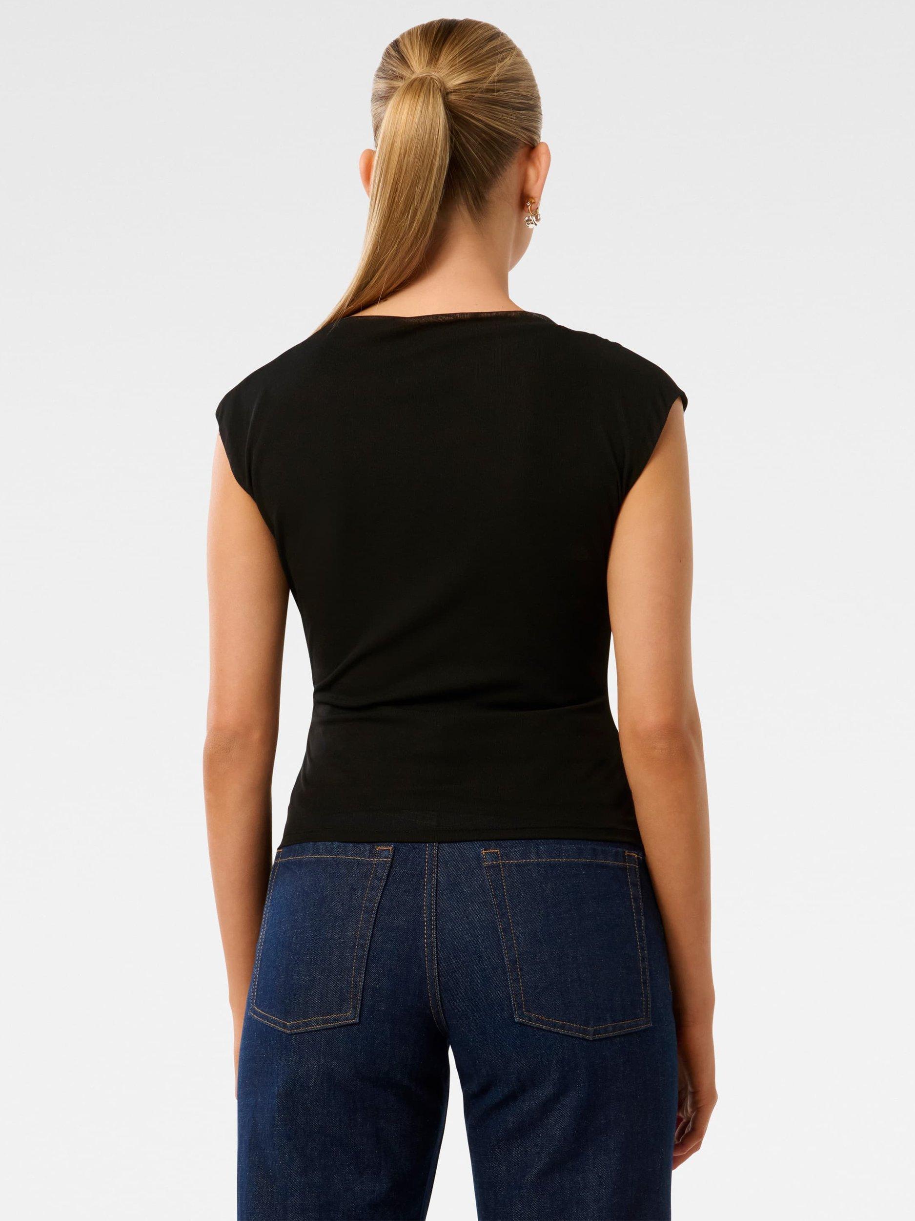 Product image 2 of 4, which shows Forever New Mel Cap Sleeve Mesh Top, Black, XXS
