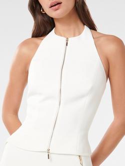 Forever New Paris Zip Front Halter Top, Porcelain - view 2, Porcelain