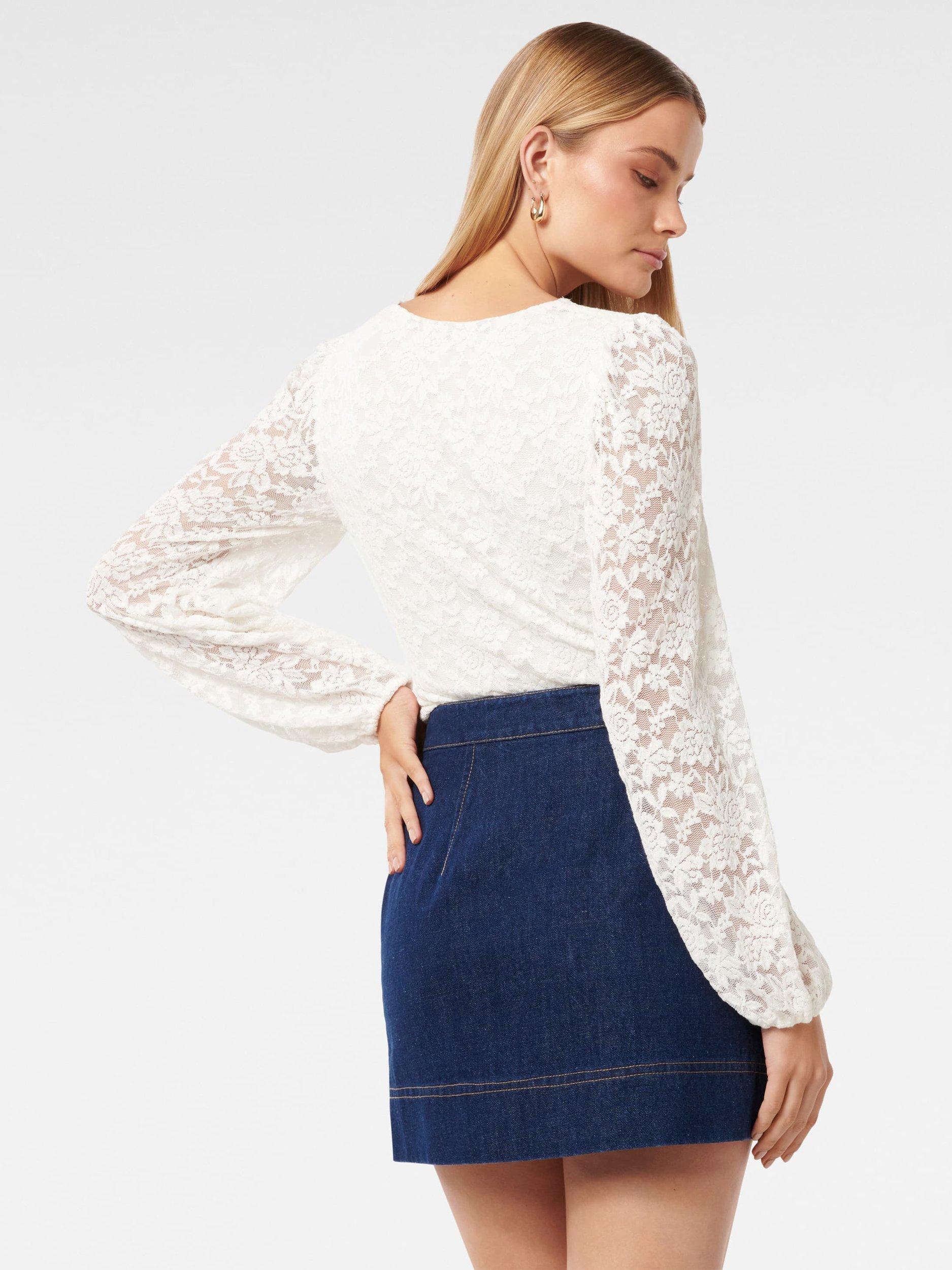 Product image 2 of 5, which shows Forever New Yianna Lace Long Sleeve Top, Porcelain, L