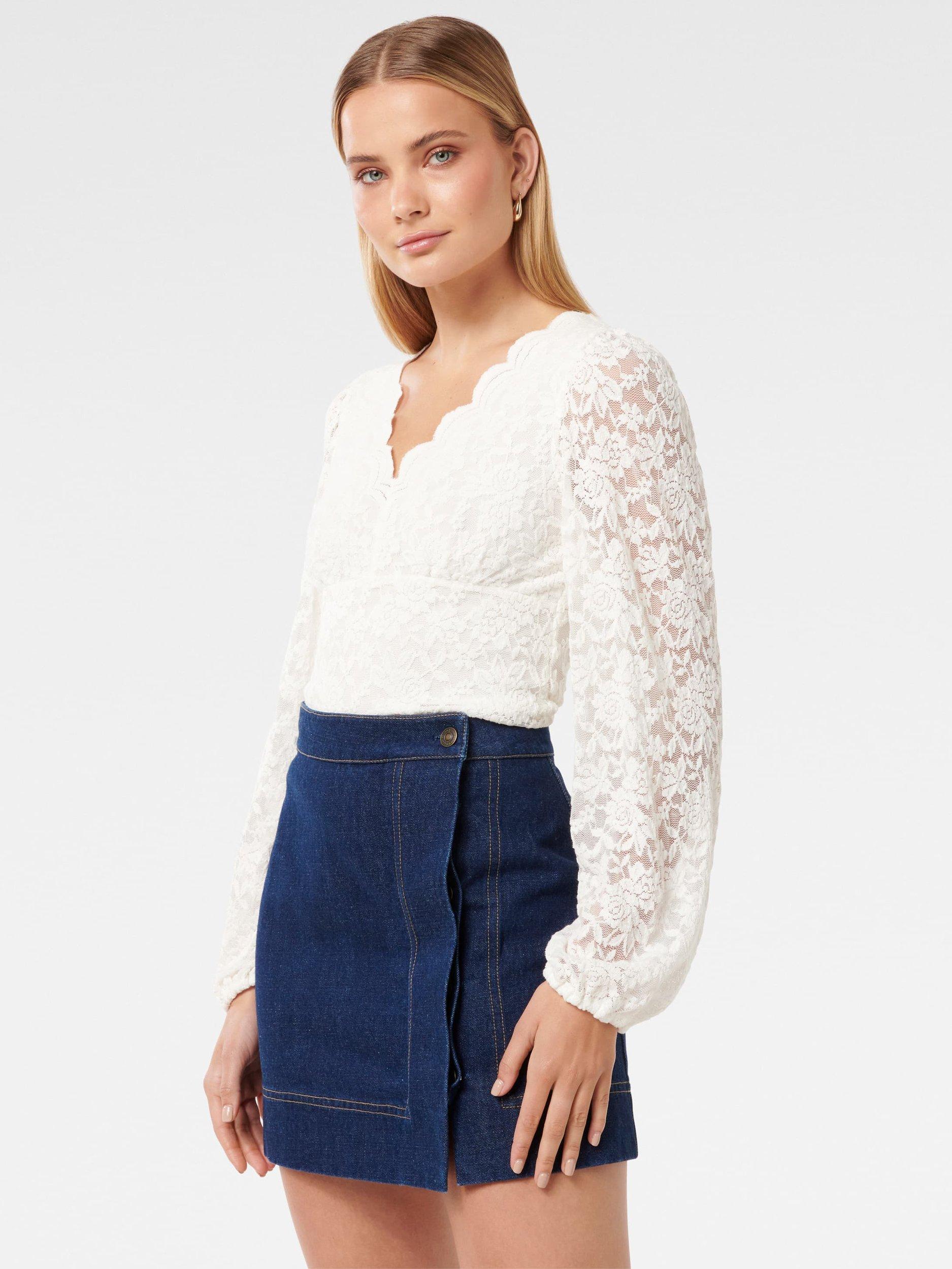 Product image 3 of 5, which shows Forever New Yianna Lace Long Sleeve Top, Porcelain, L
