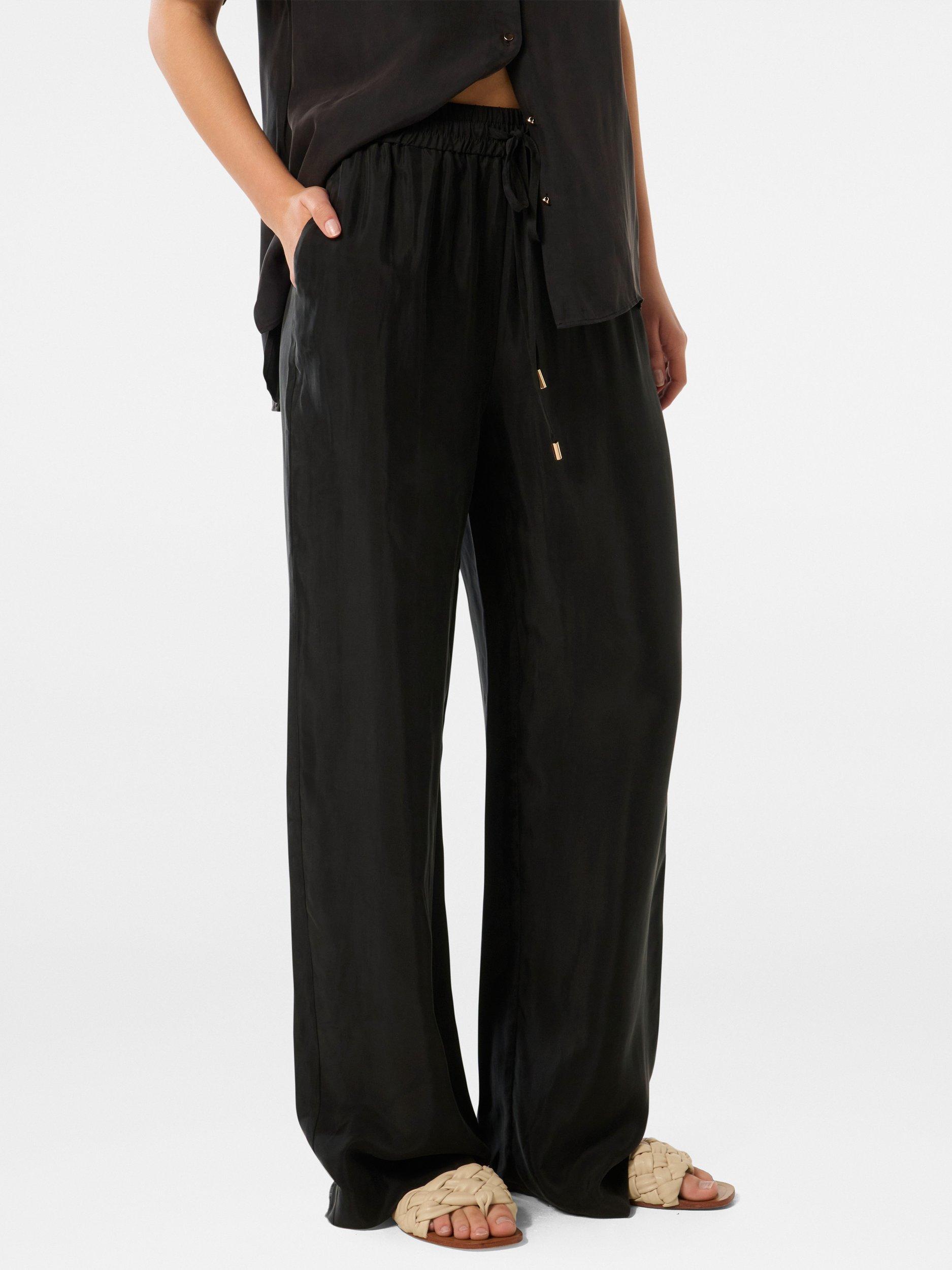 Product image 3 of 5, which shows Forever New Emma Cupro Wide Leg Trousers, Black, 4