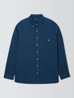 Polo Ralph Lauren Big & Tall Linen Regular Fit Plain Logo Shirt, Rustic Navy, Rustic Navy