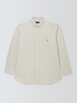 Polo Ralph Lauren Cotton Regular Fit Plain Logo Oxford Shirt, Coastal Beige, Coastal Beige
