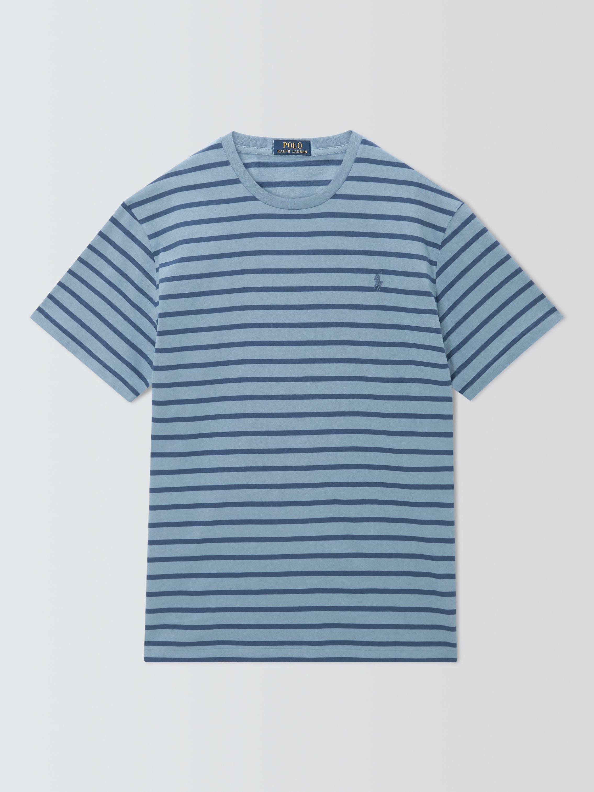 Product image 1 of 1, which shows Polo Ralph Lauren Big & Tall Cotton Regular Fit Short Sleeve Stripe T-Shirt, Channel blue, 1XB