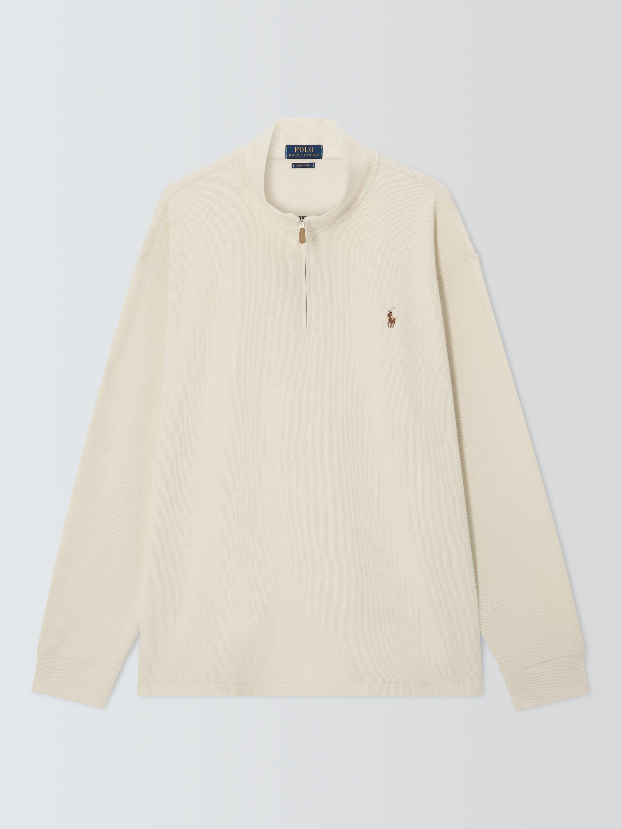 Product image 1 of 1, which shows Ralph Lauren Polo Pony Half Zip Cotton Jumper, Parchment Cream, XL
