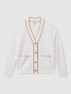 Reiss Kids' Juni Wool Cashmere V-Neck Cardigan - view 2, Cream/Camel