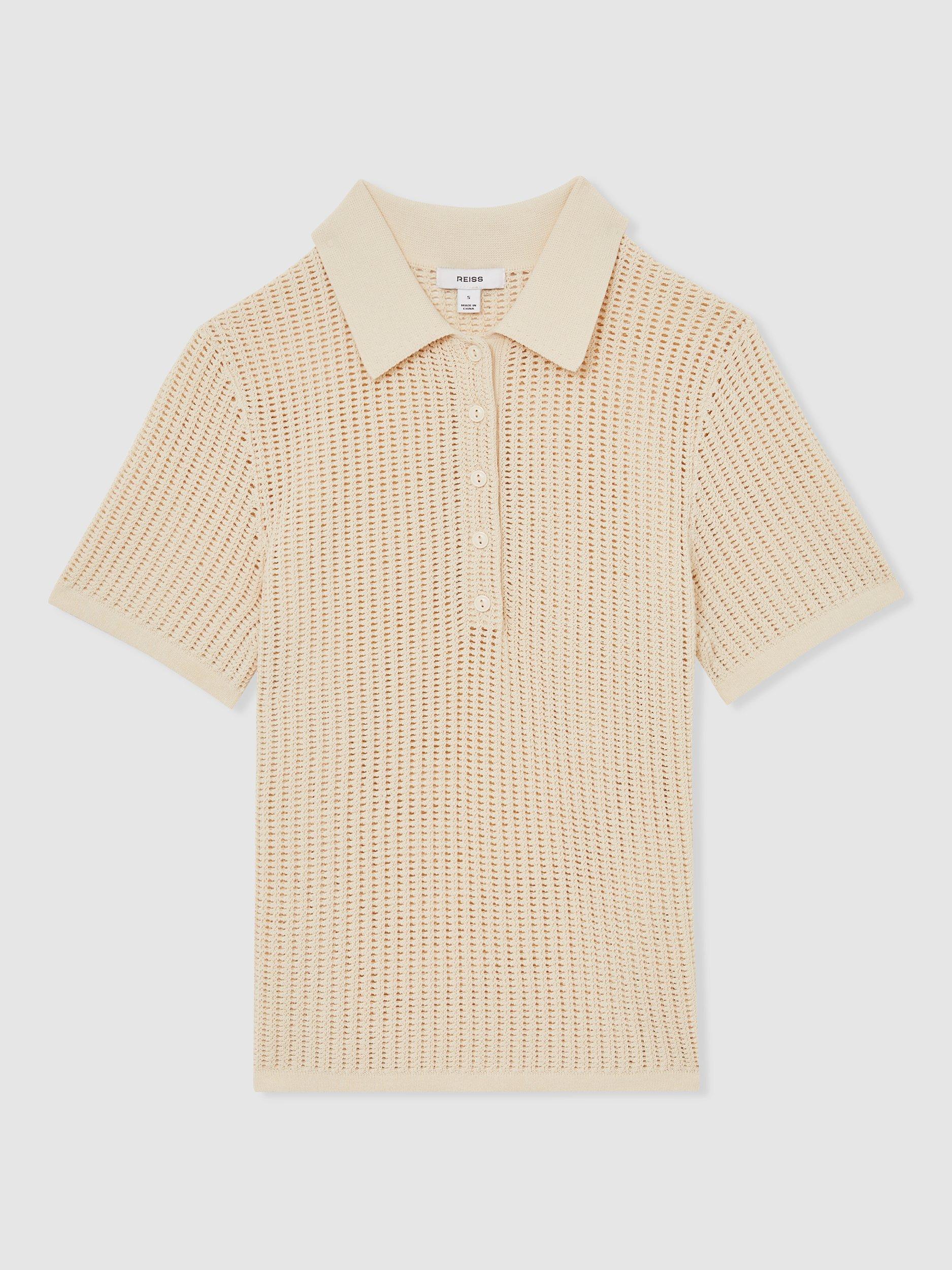 Product image 3 of 5, which shows Reiss Evi Stitch Polo Shirt, Ivory, XS