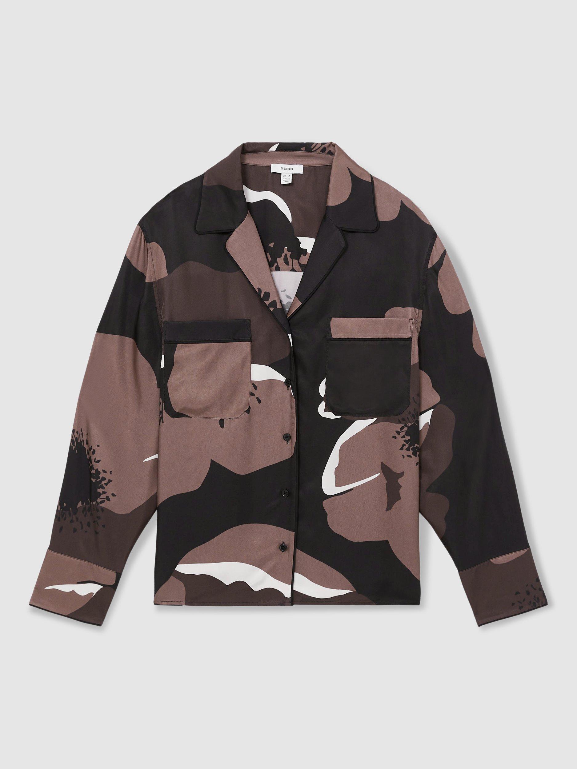 Product image 3 of 5, which shows Reiss Lottie Floral Print Shirt, Black/Brown/White, 6