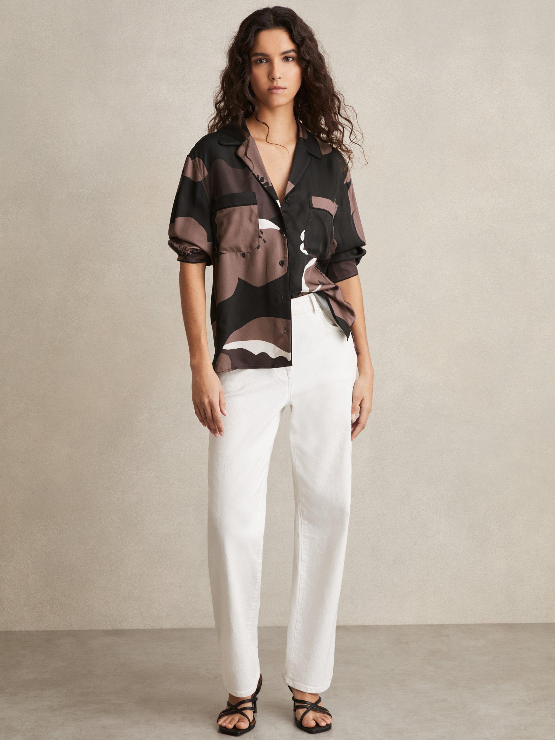 Product image 4 of 5, which shows Reiss Lottie Floral Print Shirt, Black/Brown/White, 6