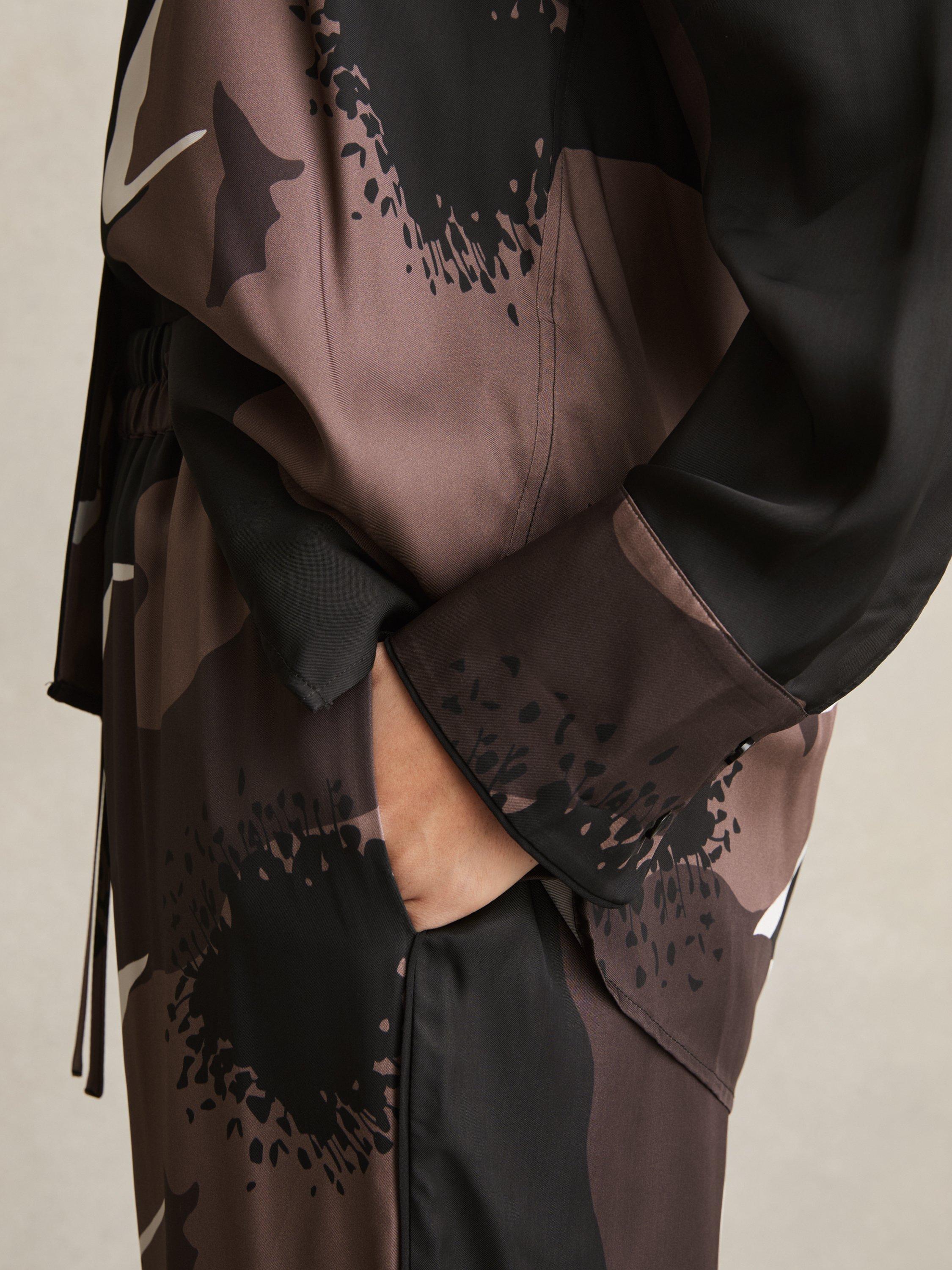 Product image 5 of 5, which shows Reiss Lottie Floral Print Shirt, Black/Brown/White, 6