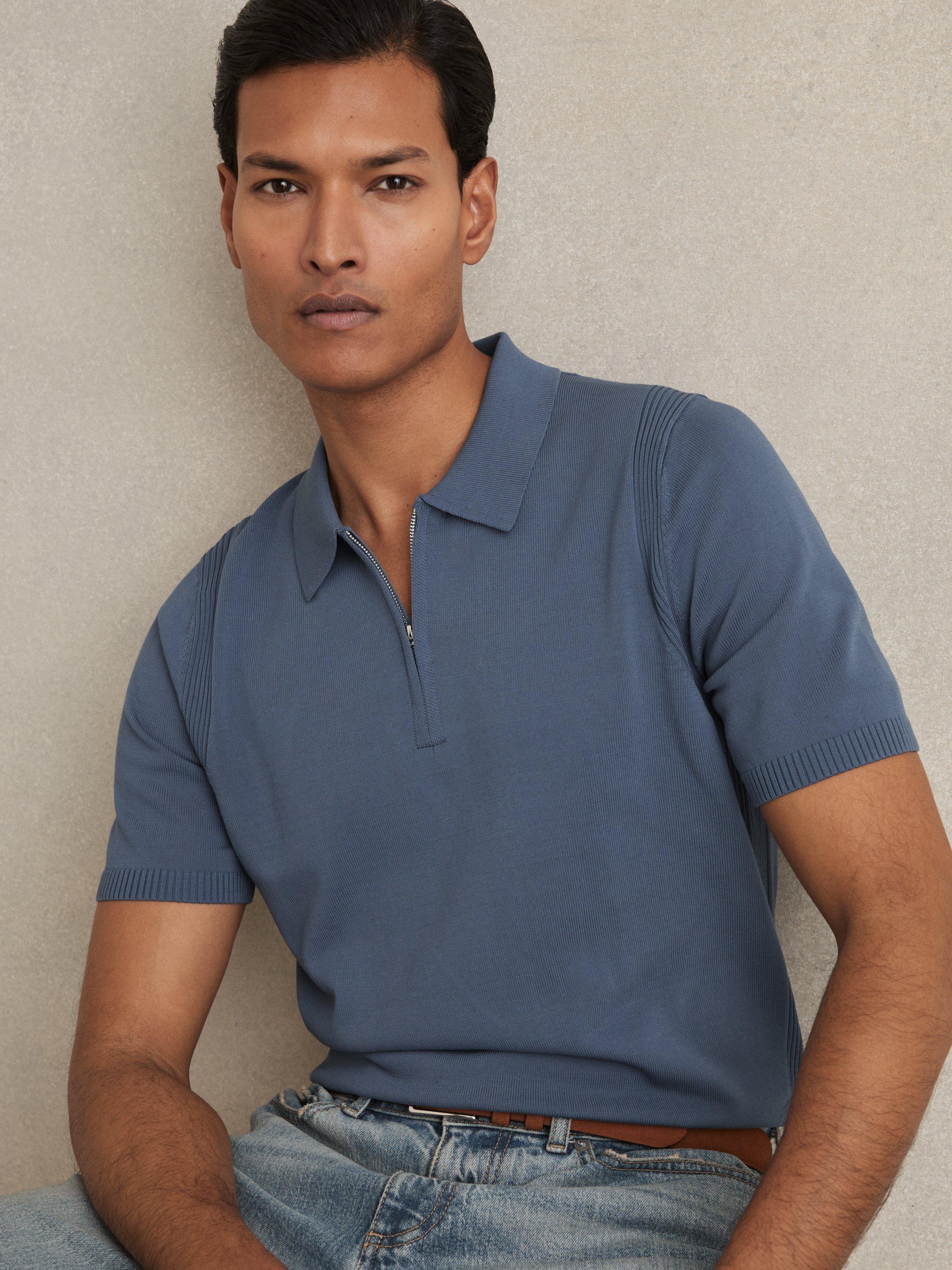 Product image 1 of 5, which shows Reiss Berkley Zip Polo Shirt, Airforce Blue, S