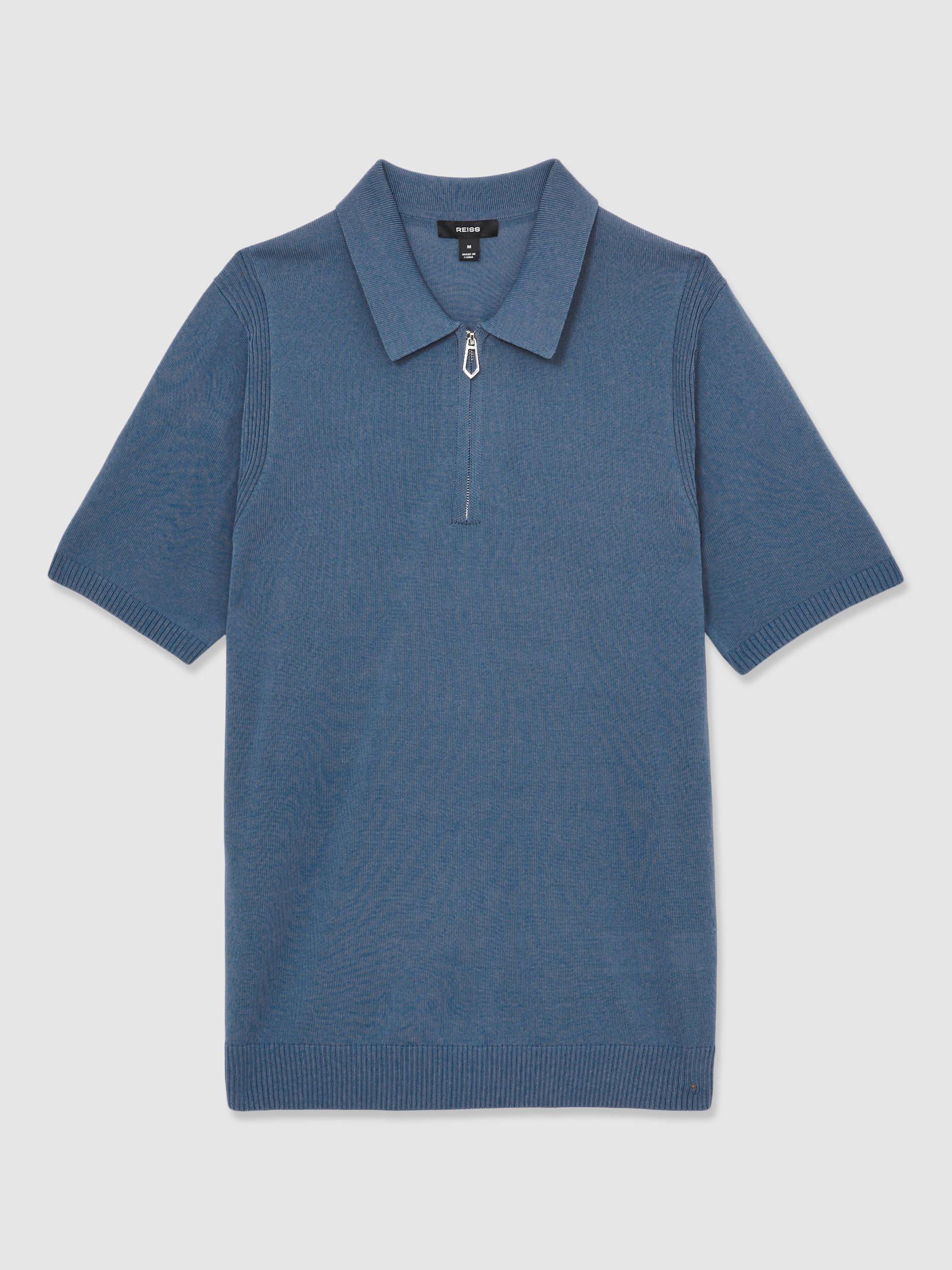 Product image 3 of 5, which shows Reiss Berkley Zip Polo Shirt, Airforce Blue, S