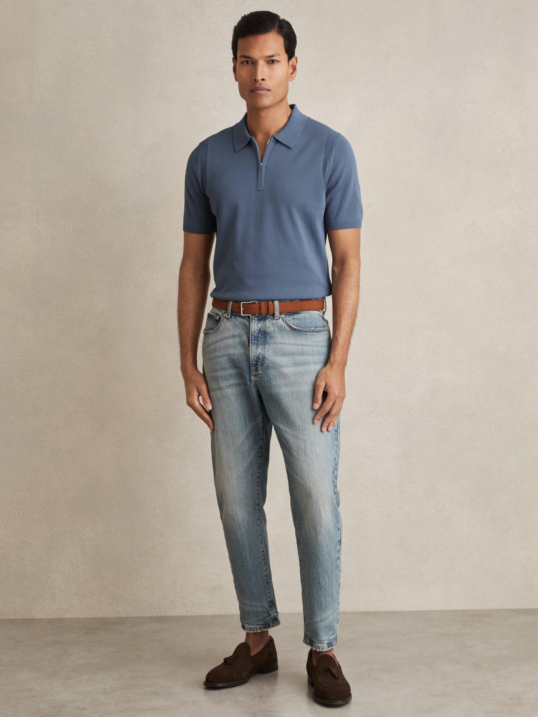 Product image 4 of 5, which shows Reiss Berkley Zip Polo Shirt, Airforce Blue, S
