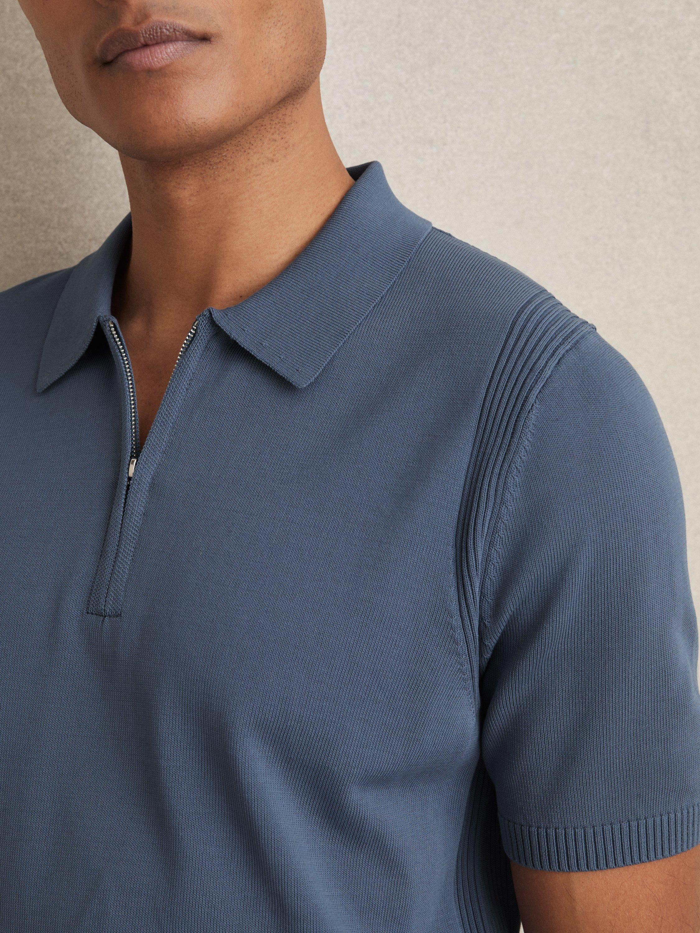 Product image 5 of 5, which shows Reiss Berkley Zip Polo Shirt, Airforce Blue, S