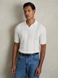 Reiss Kansas Textured Stripe Knit Polo Shirt, White